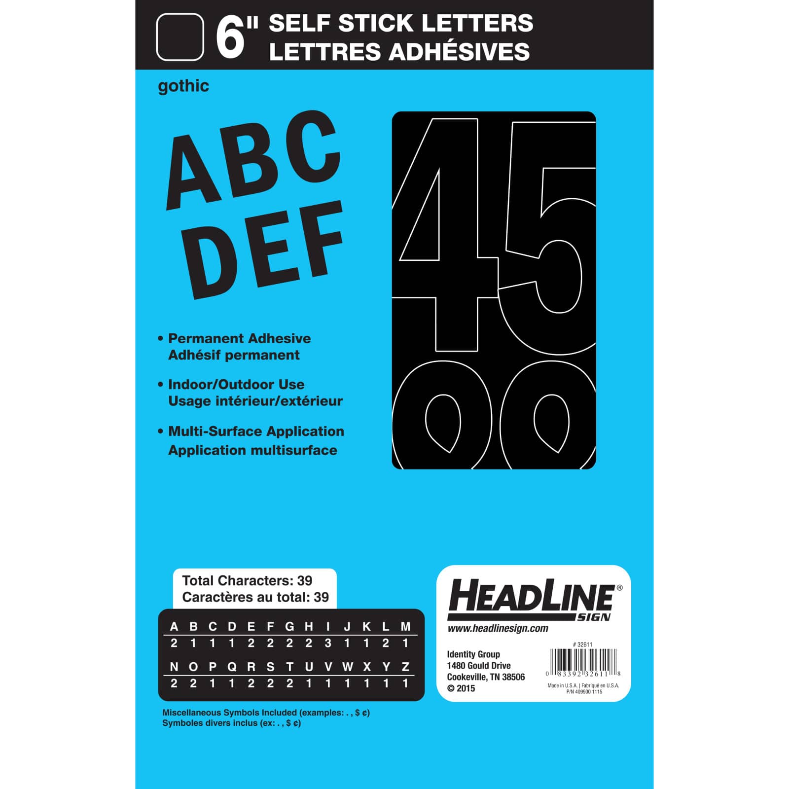 Headline Sign® Black Gothic Capital Letters Vinyl Stickers, 6''