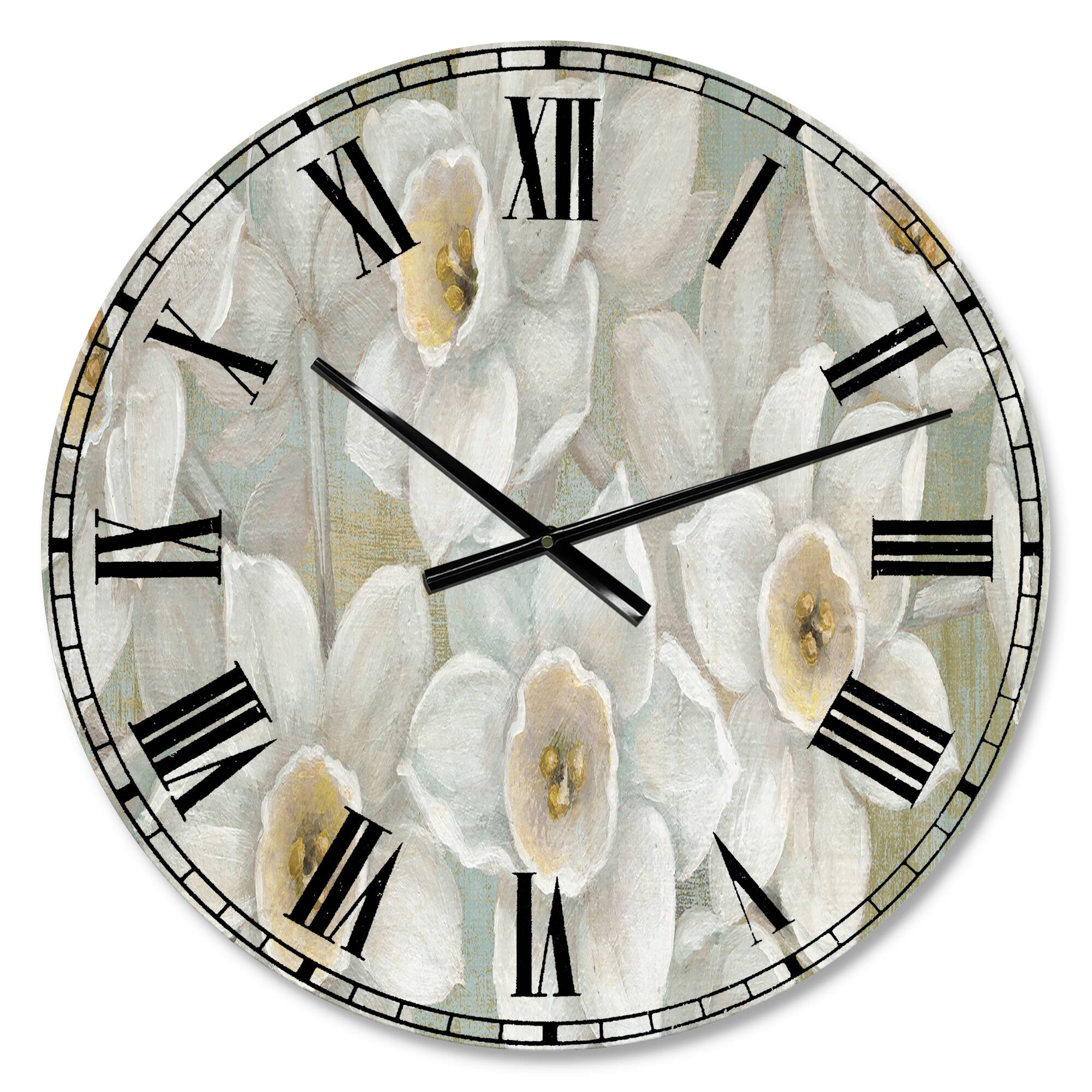 Designart 'Pure Pastel White Flowers Traditional Wall Clock