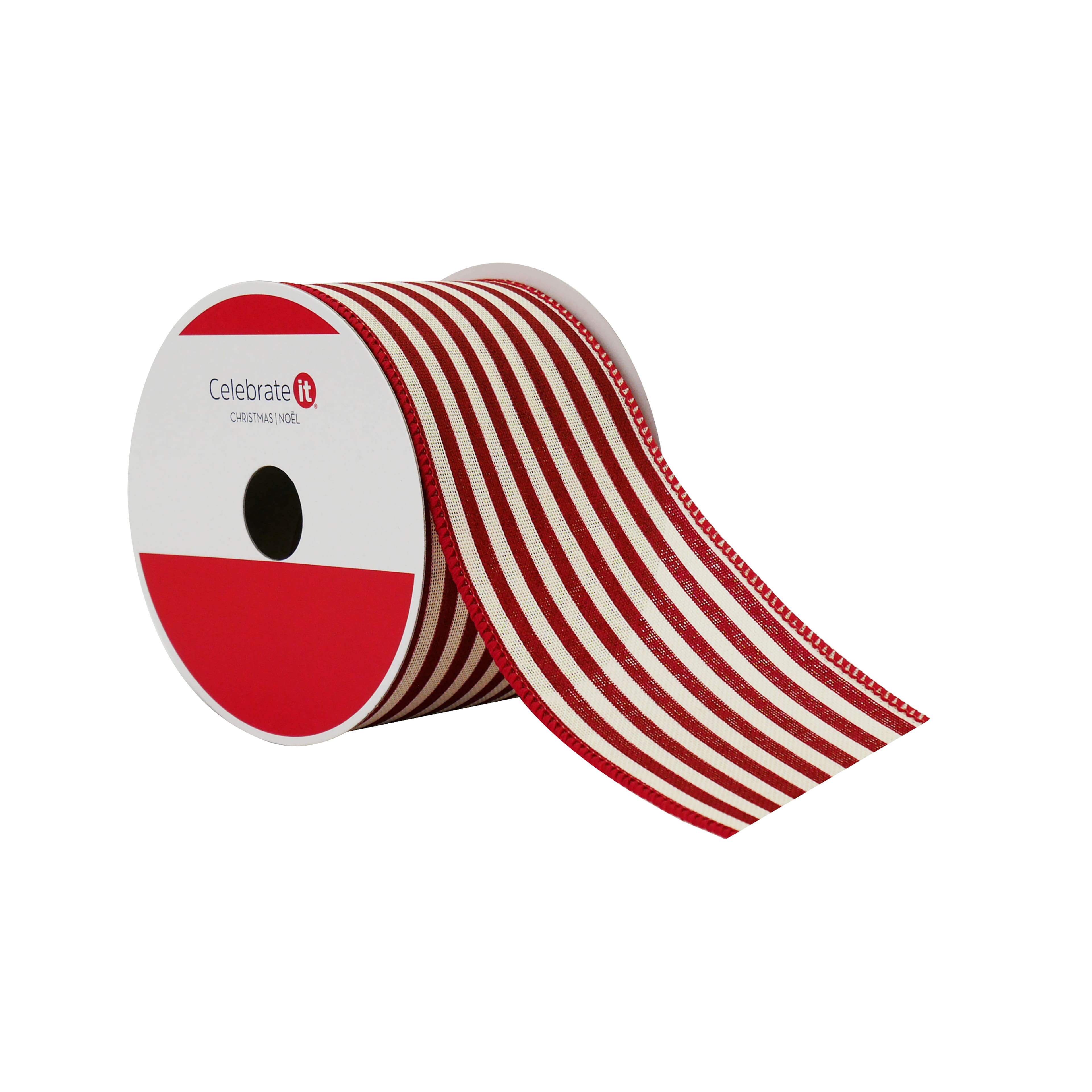 2.5&#x22; x 20ft. Red Ticking Stripes Wired Ribbon by Celebrate It&#xAE;