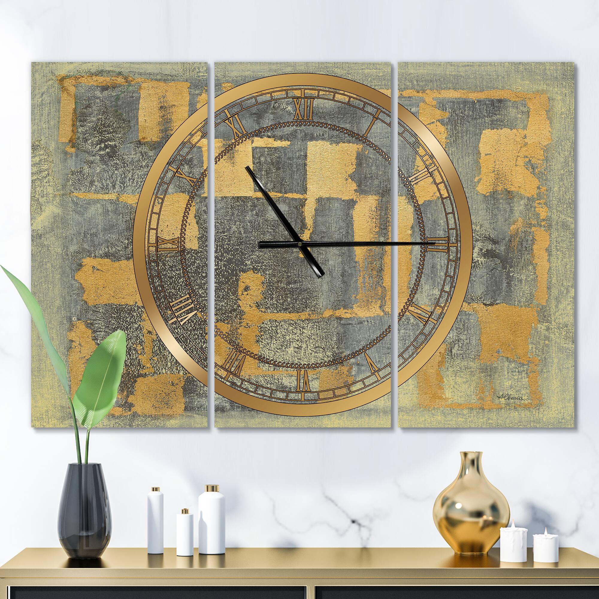 Designart 'Glam Metallic Form Ii Modern Multipanel Wall Clock