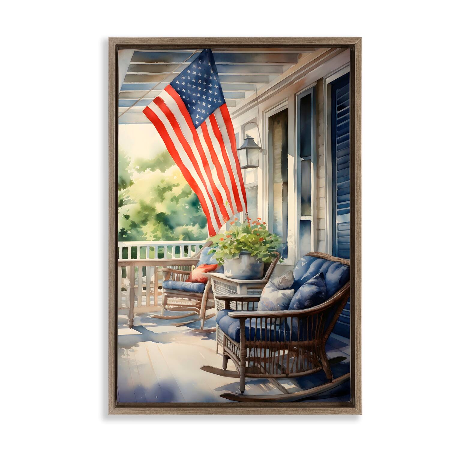 Stupell Industries Porch with American Flag Floater Framed Art