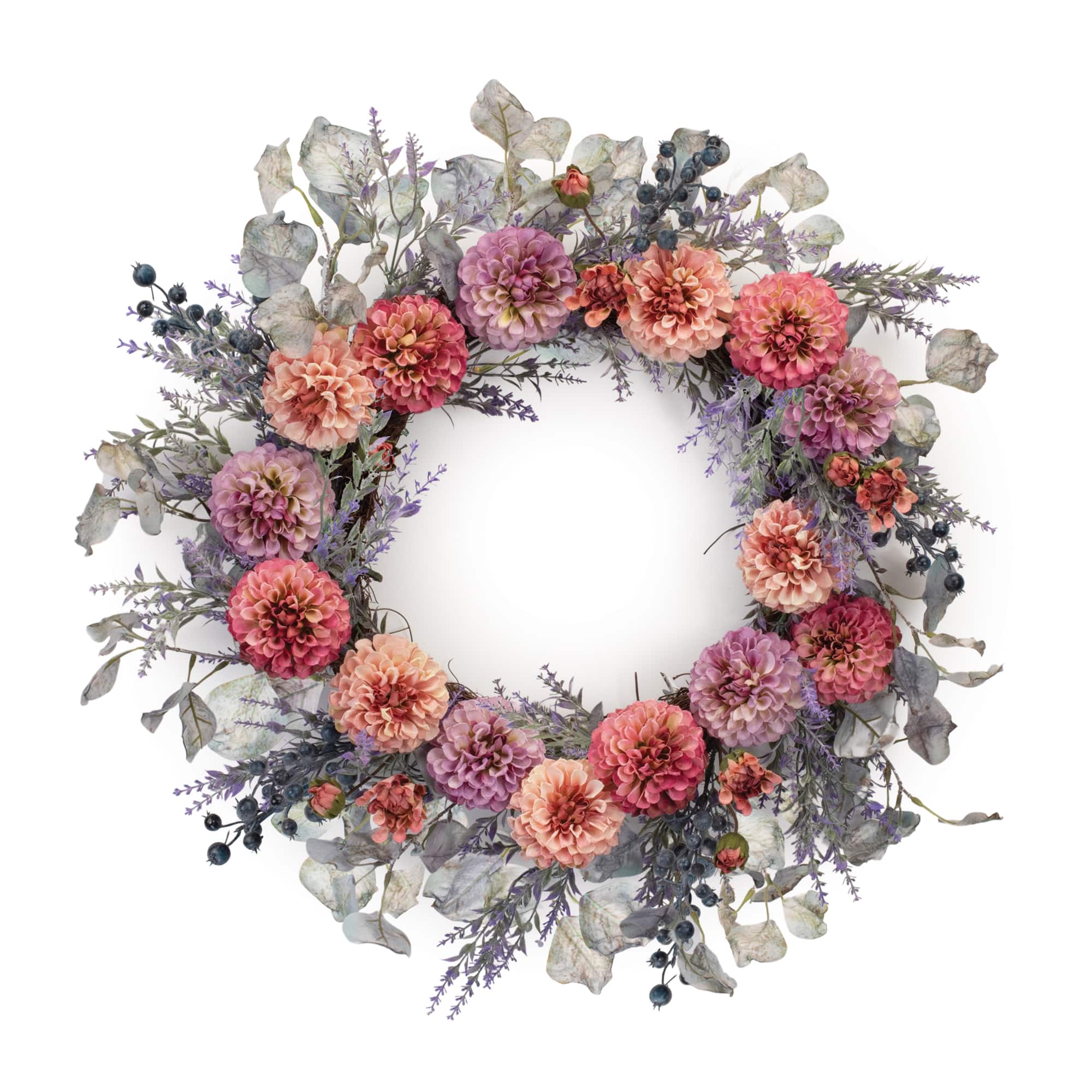 24" Mixed Zinnia Floral Wreath