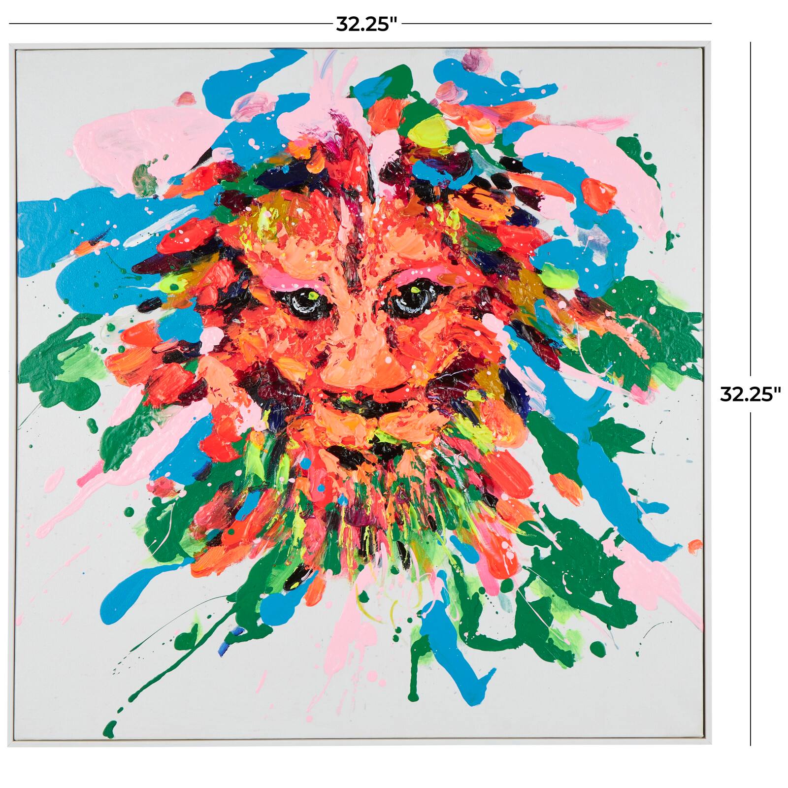 Multicolor Lion Paint Splatter Framed Canvas Wall Art