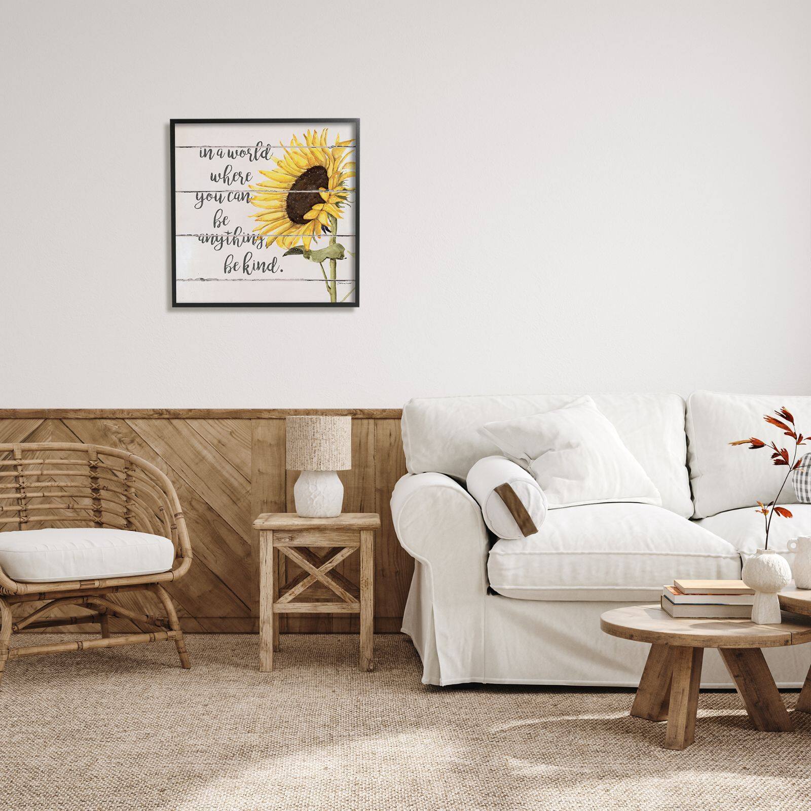 Stupell Industries Be Anything Be Kind Motivational Quote Farmhouse Sunflower Framed Wall Art