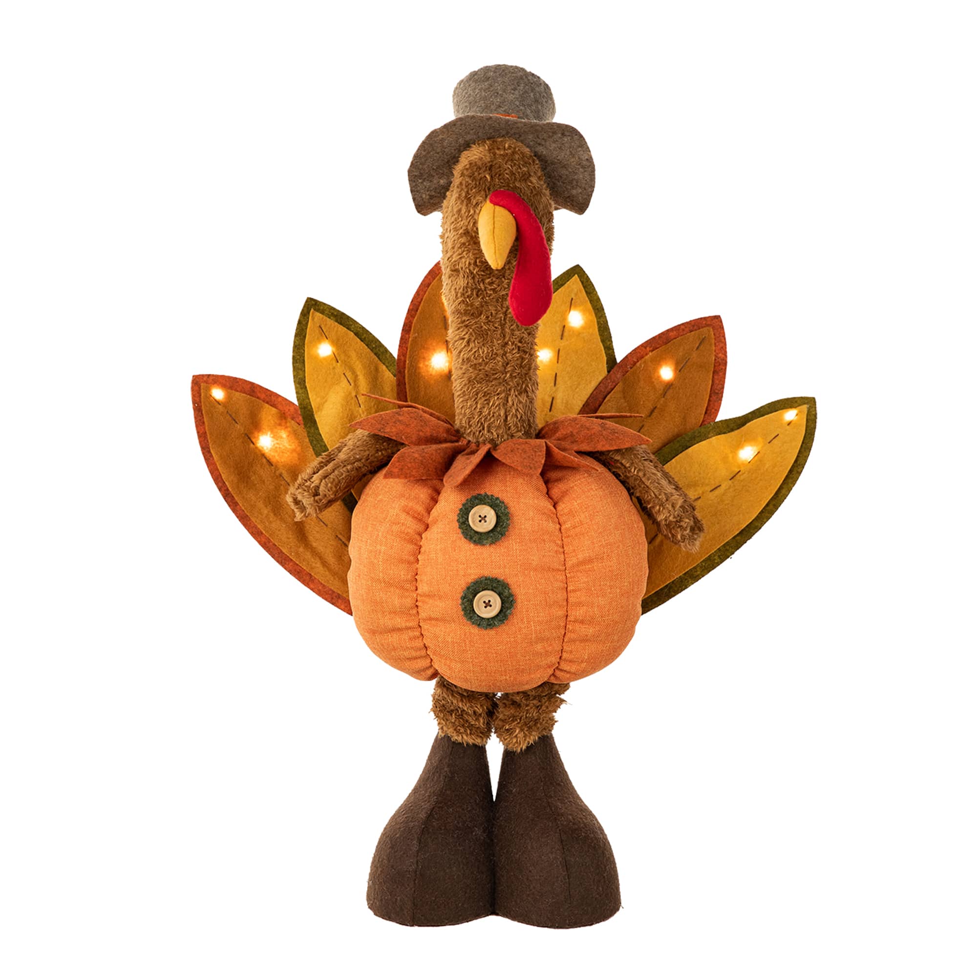 Glitzhome&#xAE; Lighted Fabric Turkey Standing D&#xE9;cor with Telescoping Legs &#x26; Timer