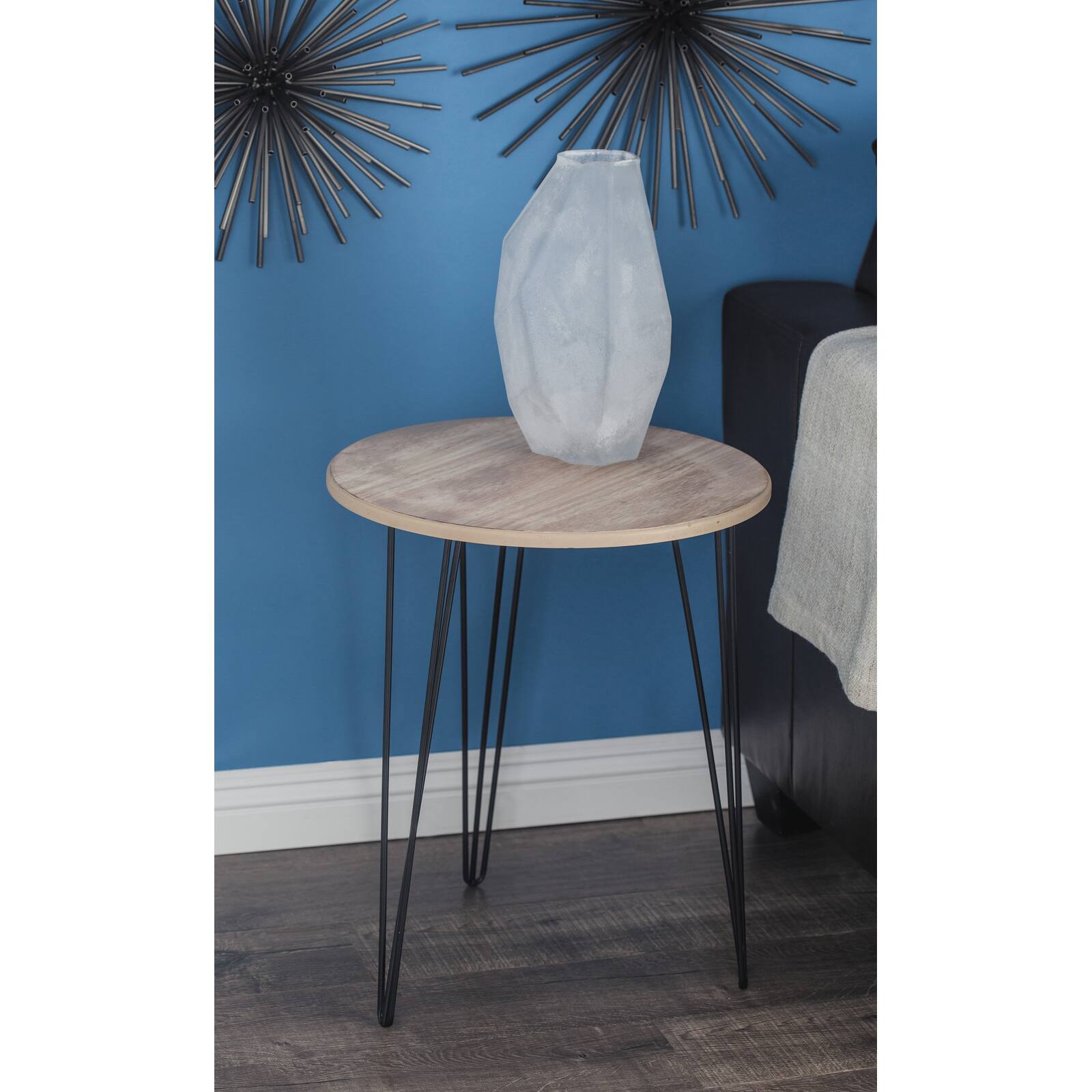 22'' Brown Wood & Black Metal Modern Accent Table