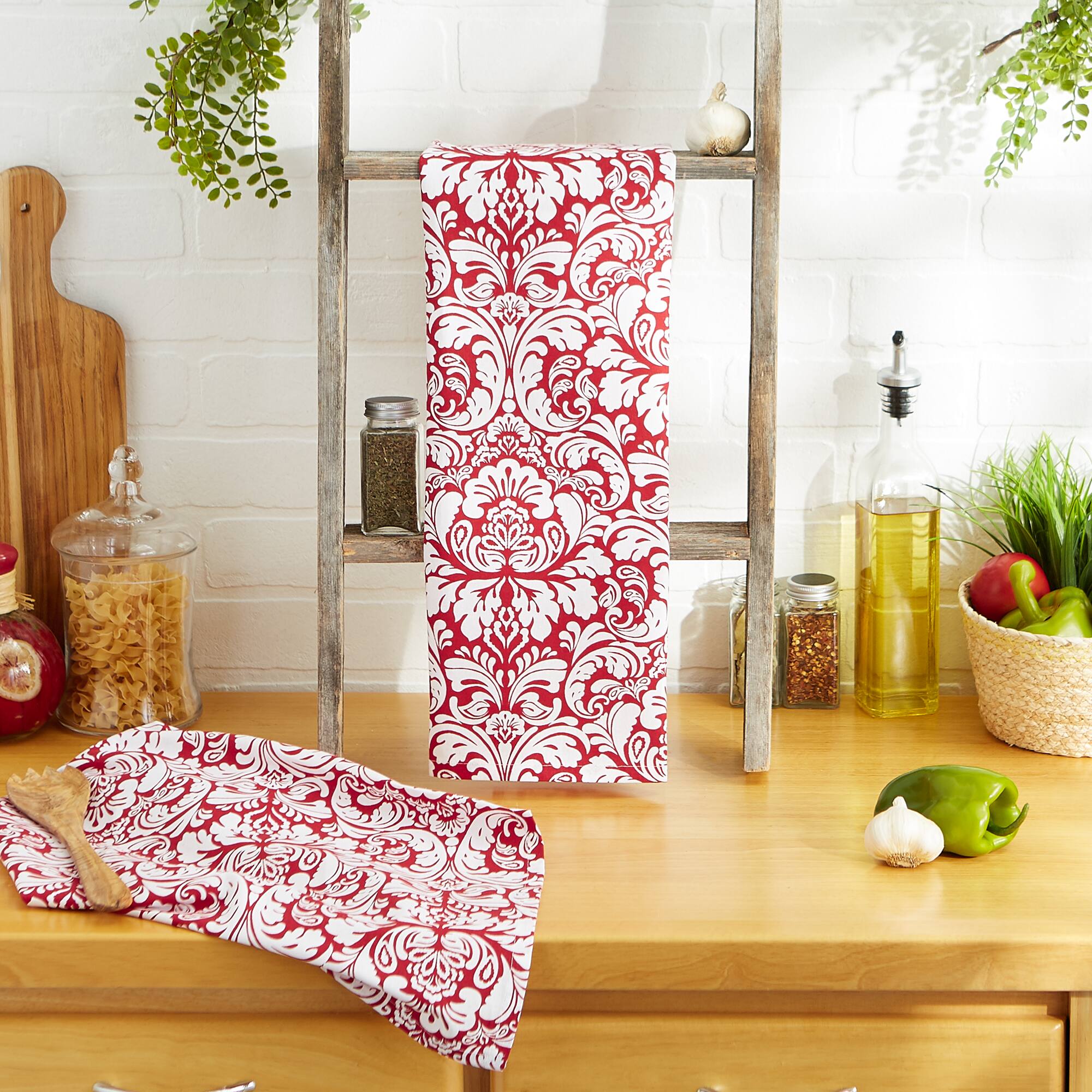 DII® Red Damask Dishtowel (Set of 2)