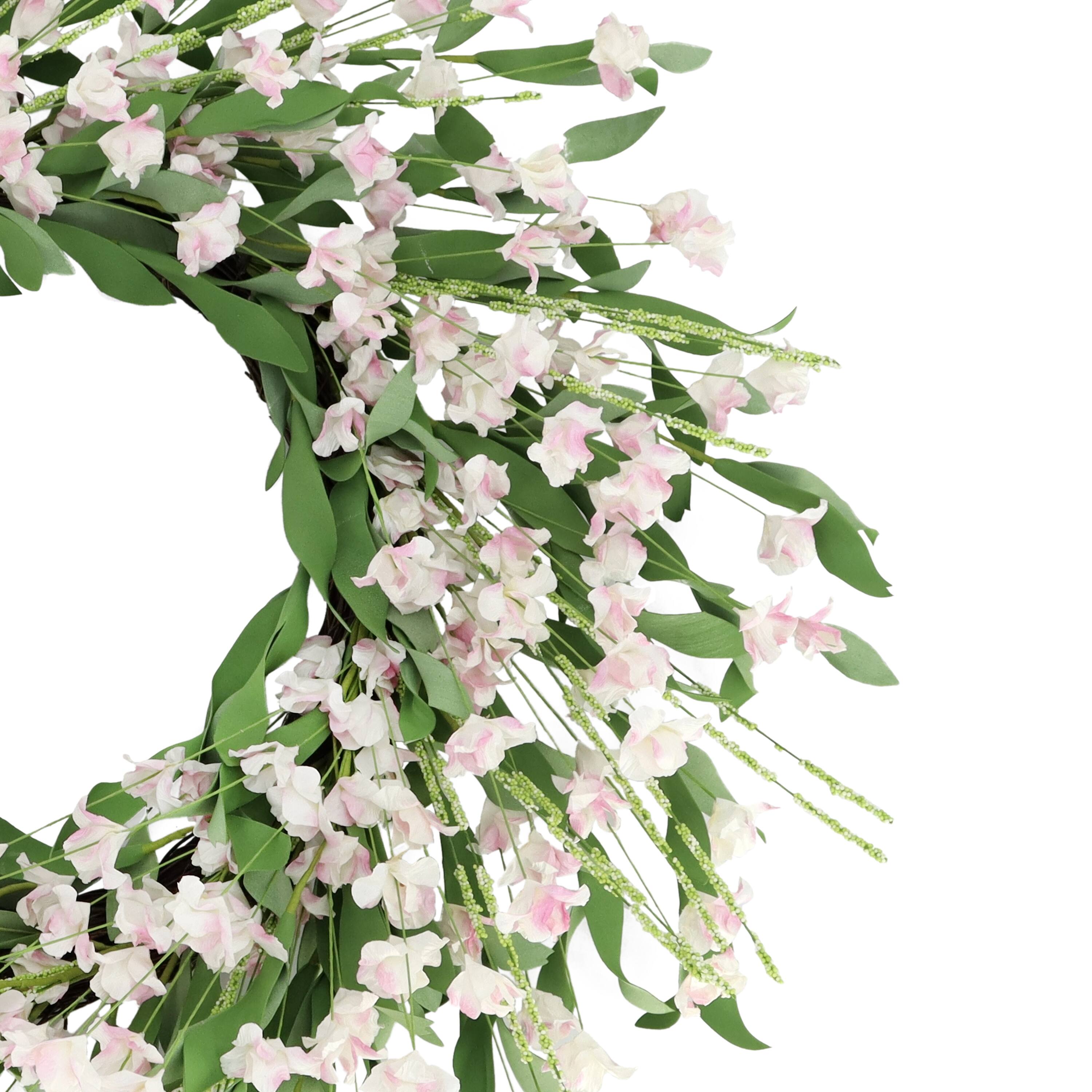 24&#x22; Artificial Pea Blossom Floral White Spring Wreath