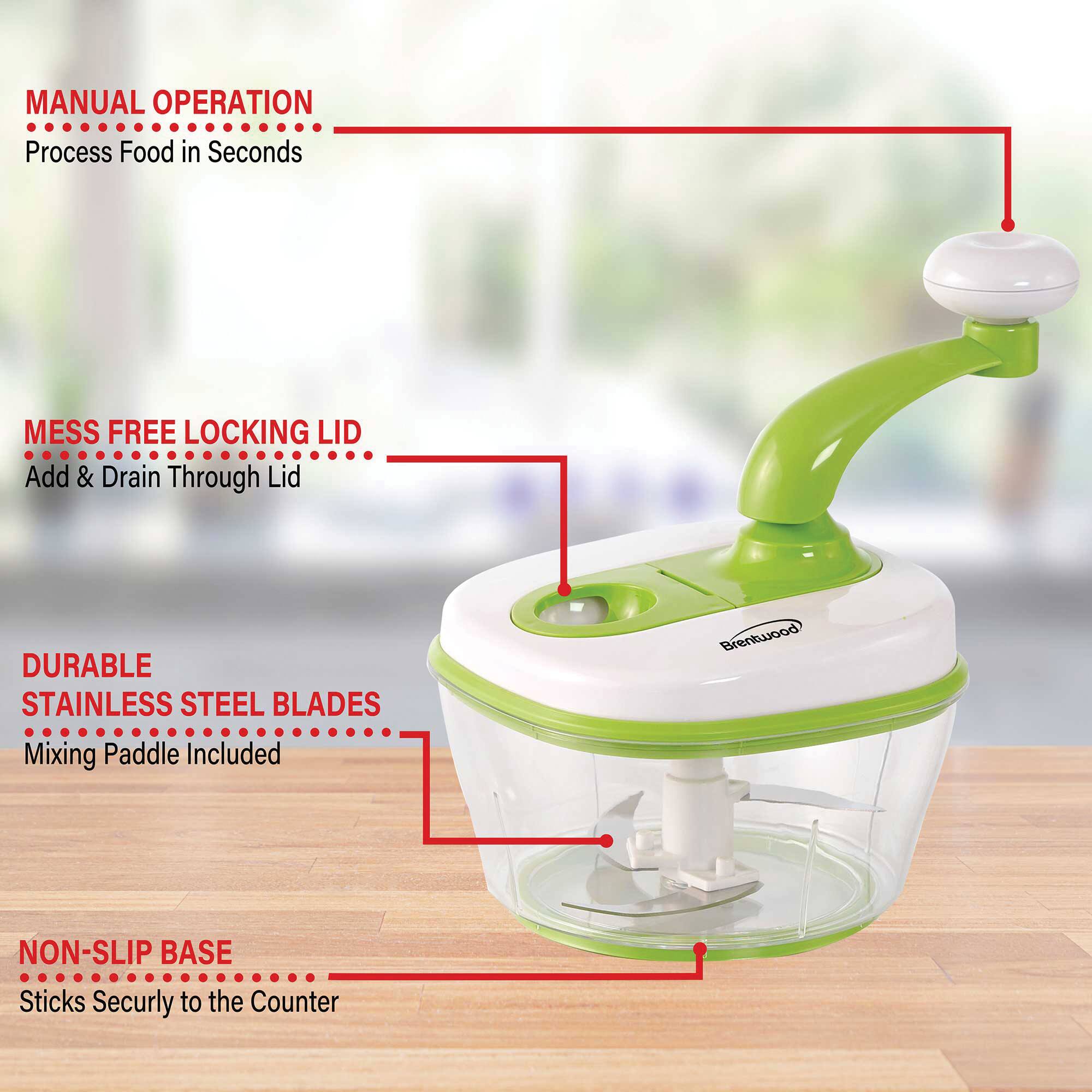 Brentwood Food Processor With 8-Cup Storage Container, Stainless Steel Blades & Paddle Mixer