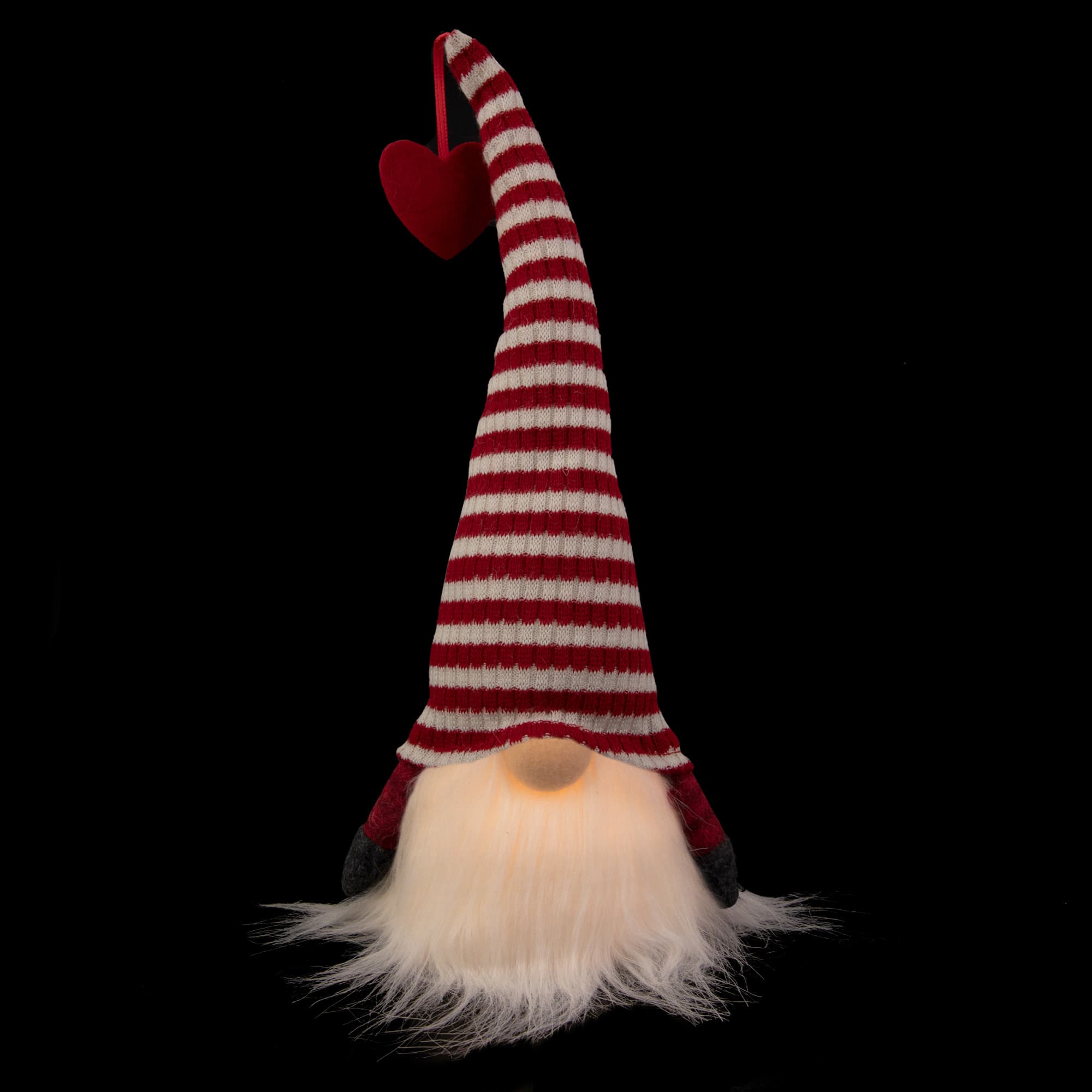 13.5" Lighted Red & White Striped Hat Valentine's Day Gnome