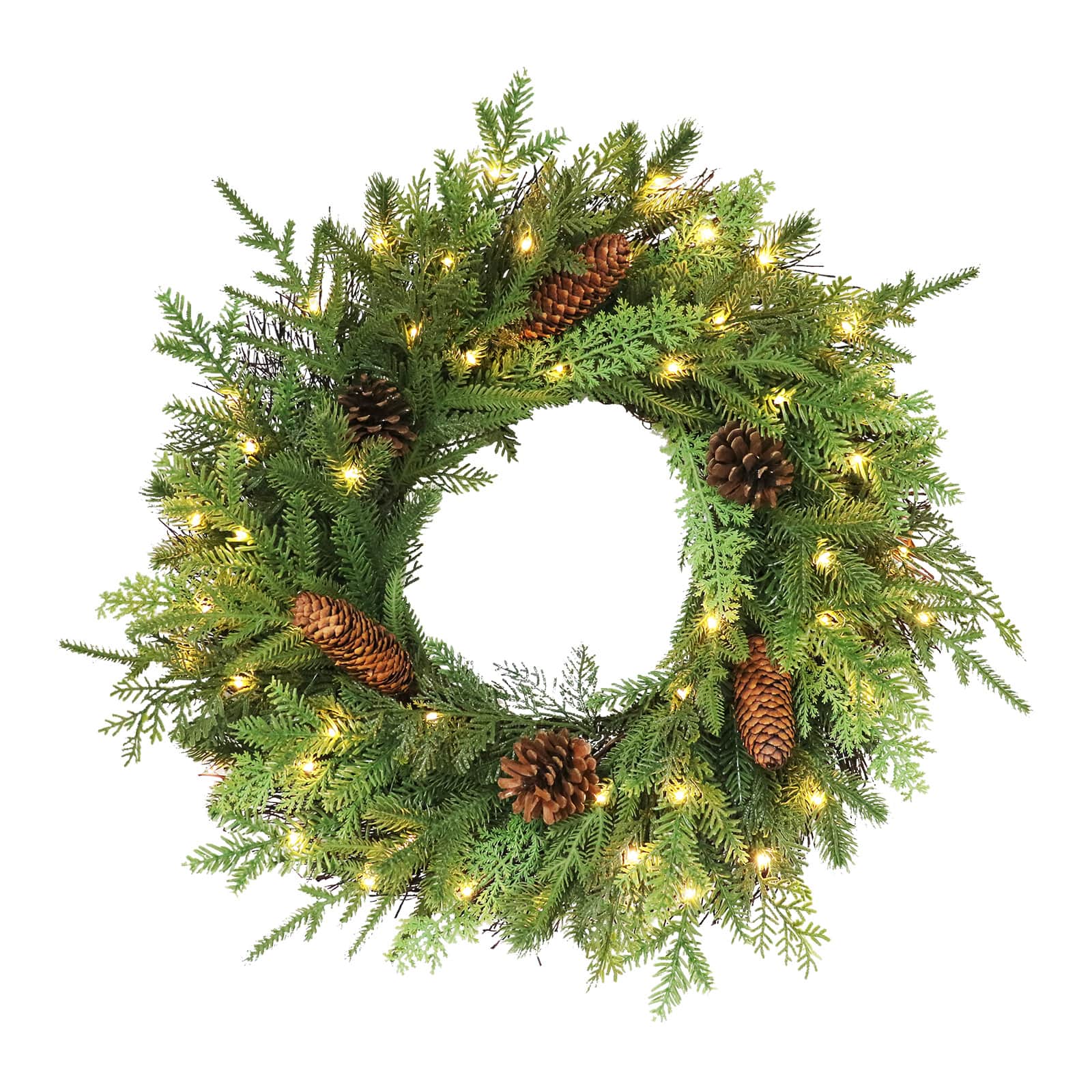 24&#x22; Pre-Lit Cypress &#x26; Pinecone Wreath by Ashland&#xAE;