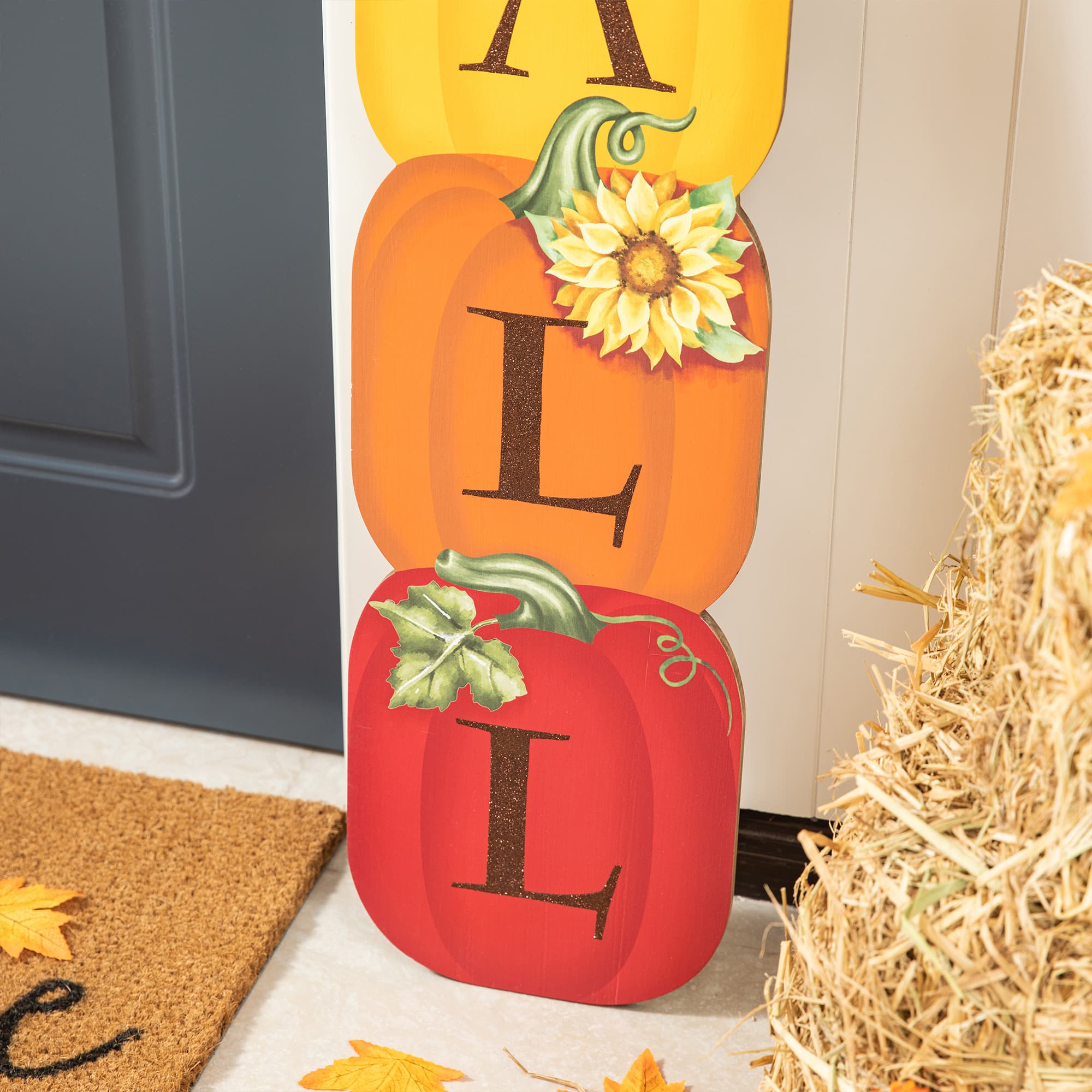 Glitzhome&#xAE; 3.5ft. Fall Wood Stacked Pumpkin Porch D&#xE9;cor