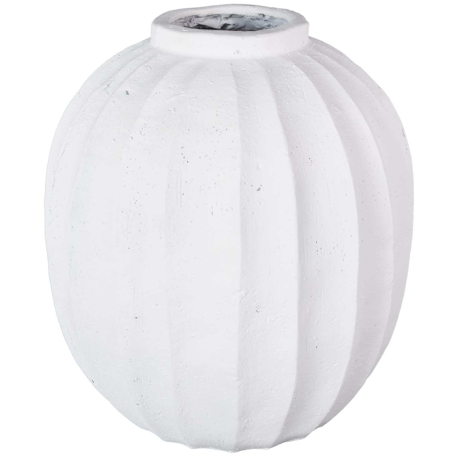 17.75" White Wide Magnesium Oxide Vase with Carved Grooves
