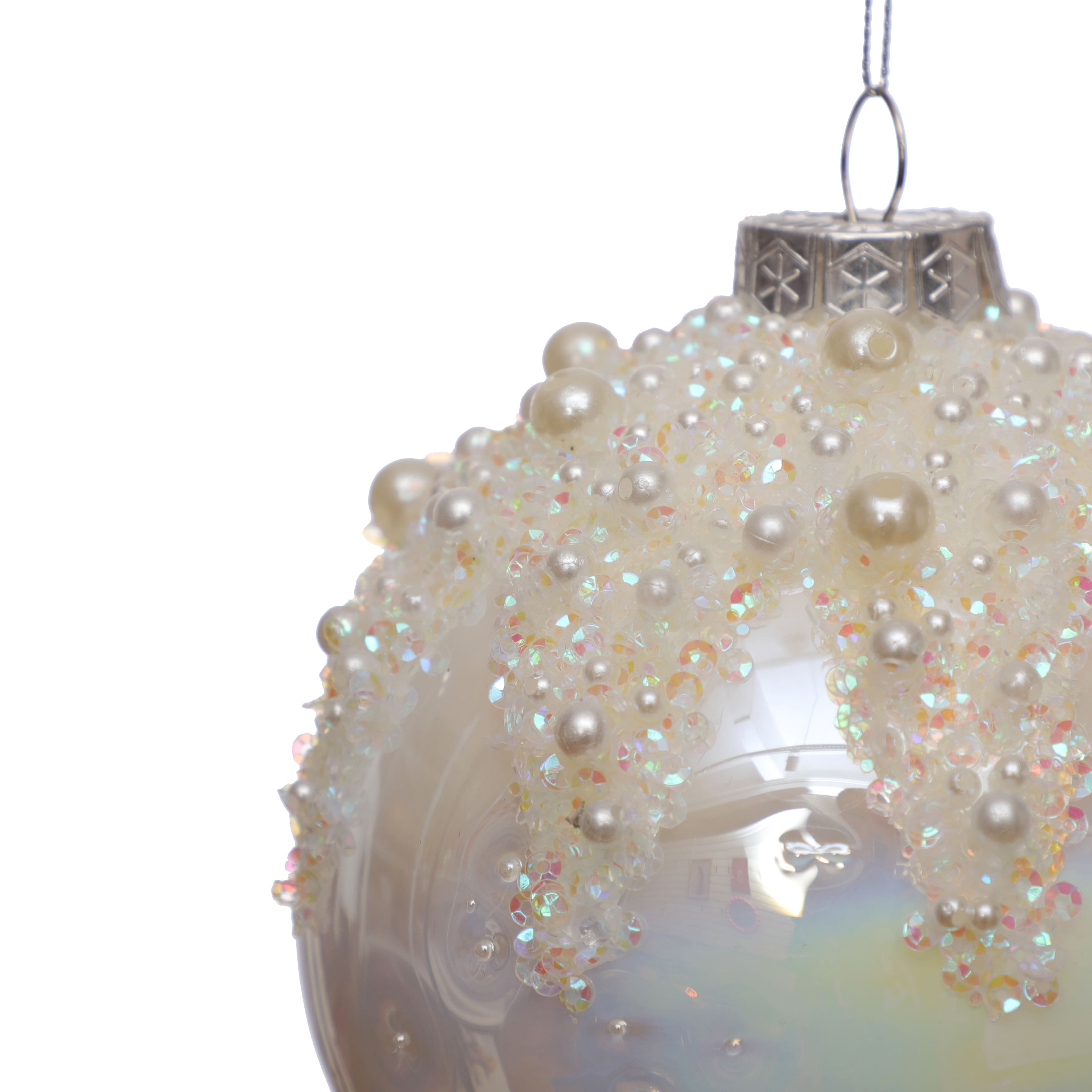 4.75&#x22; Iridescent White Glass Ball Ornament with Pearls by Ashland&#xAE;