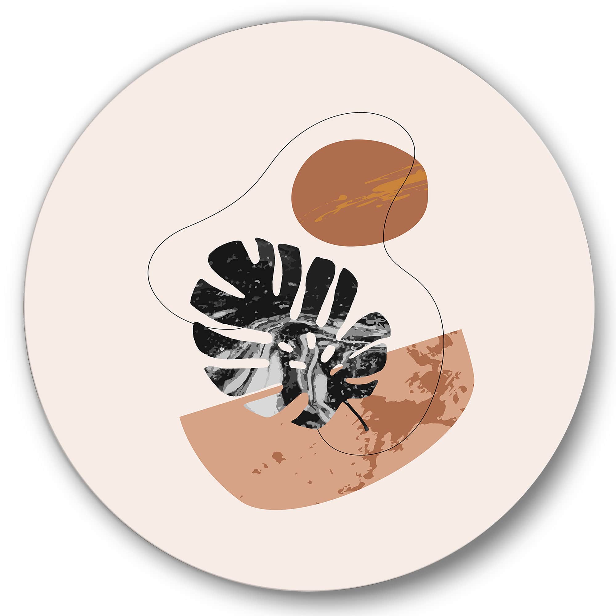 Designart - Abstract Shapes & Tropical Monstera Leaves - Modern Metal Circle Wall Art