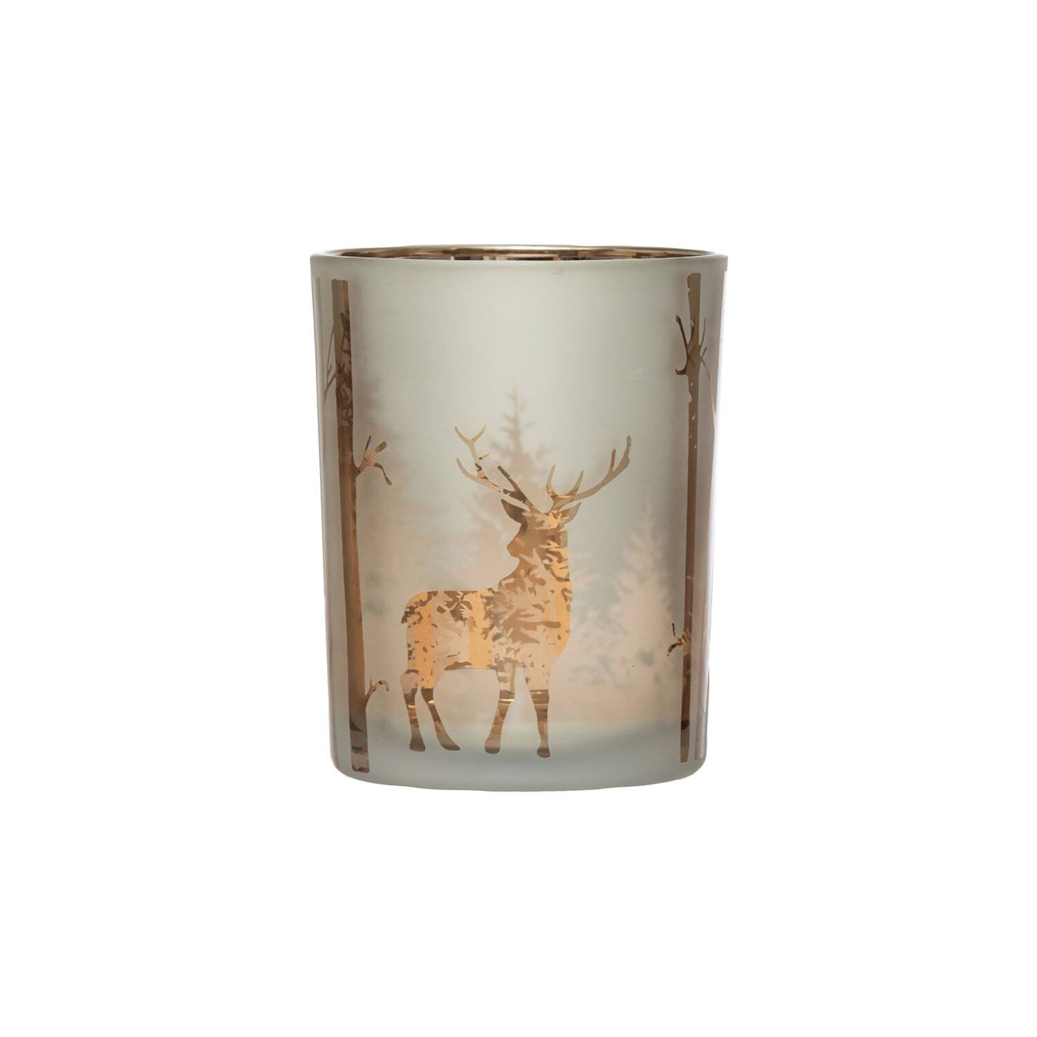 Hello Honey® 5" Mercury Glass Candle Holder with Laser Etched Scene