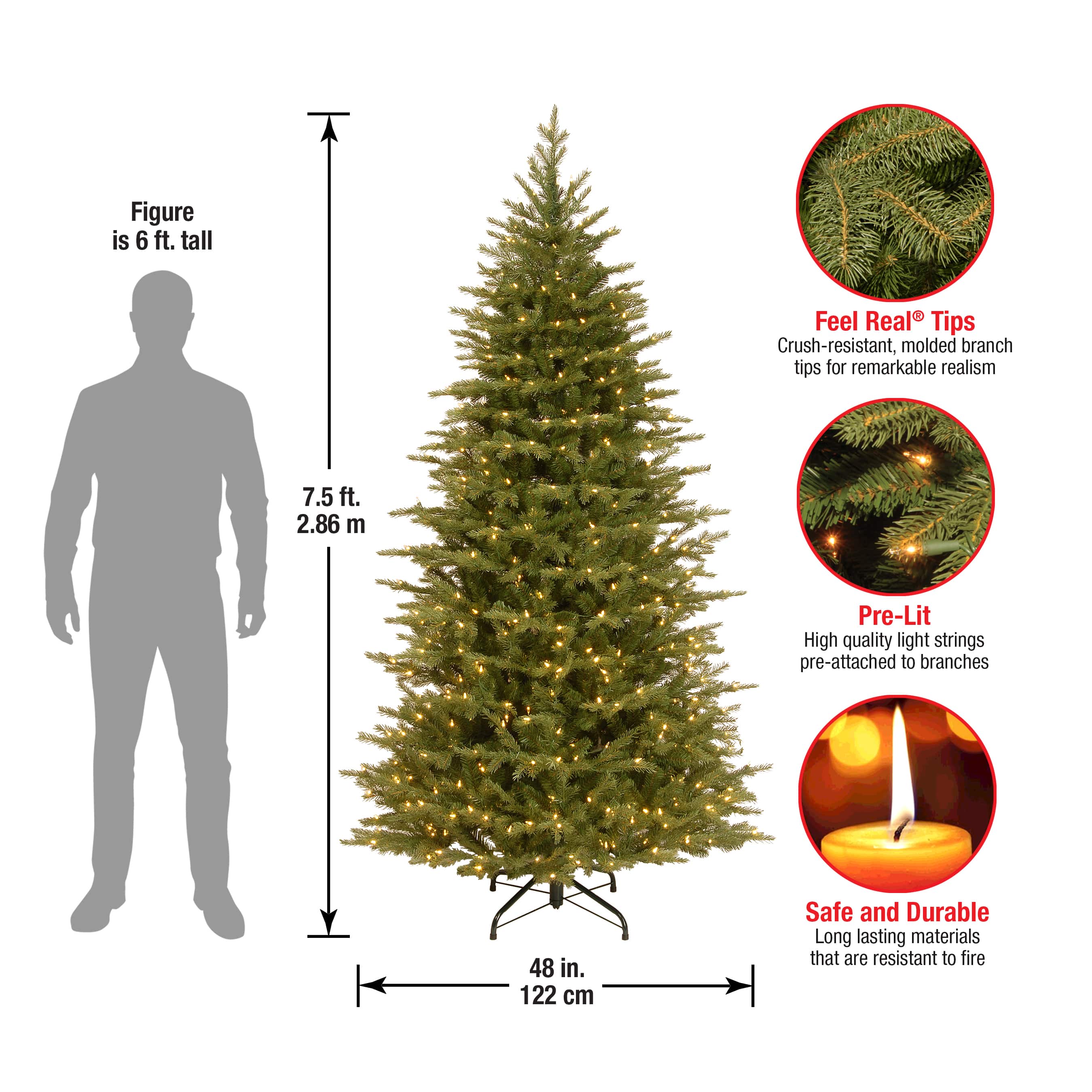 7.5ft. Pre-Lit Feel-Real&#xAE; Nordic Spruce&#xAE; Slim Artificial Christmas Tree, Clear Lights