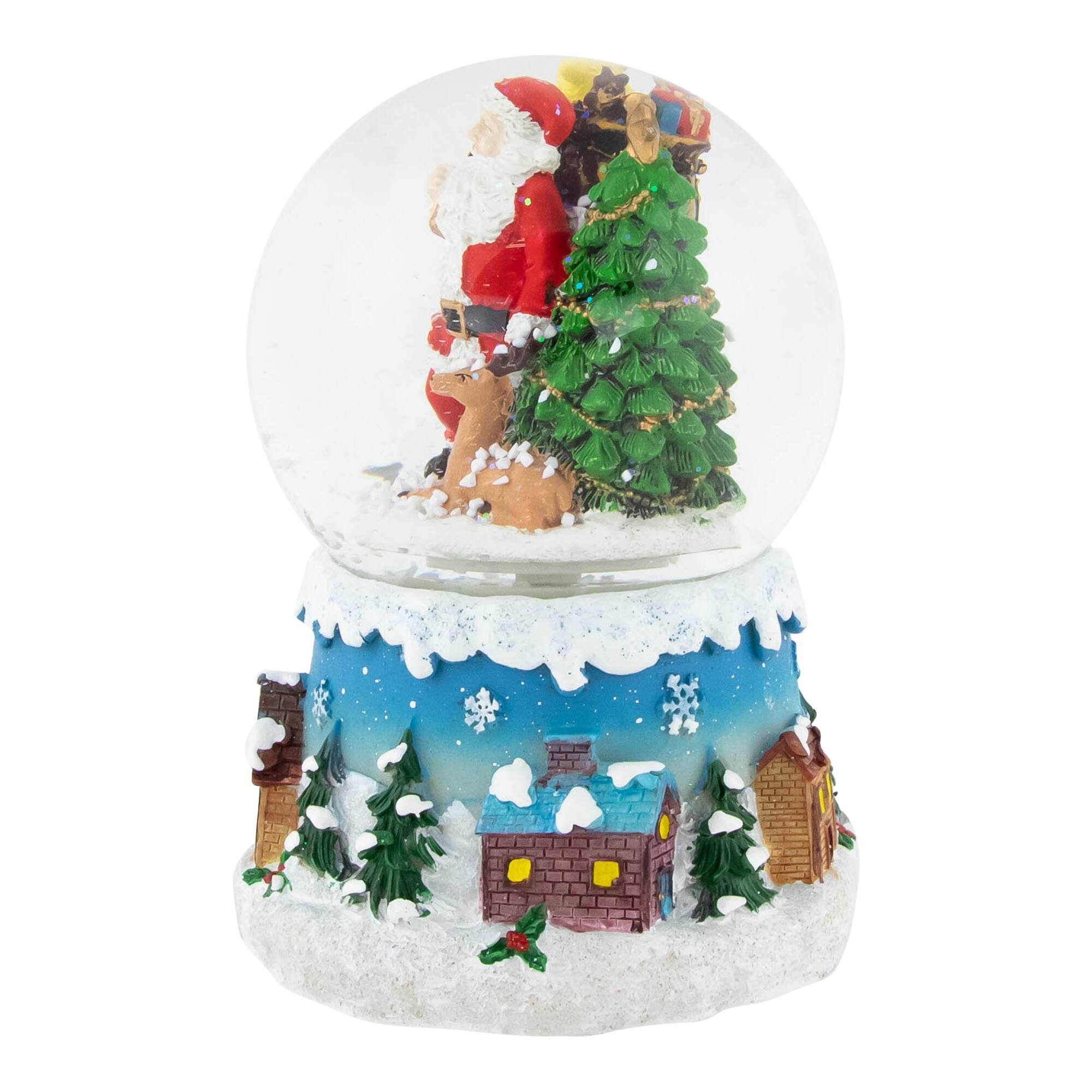 5.5" Santa Claus with Christmas Tree & Reindeer Swirling Snow Globe