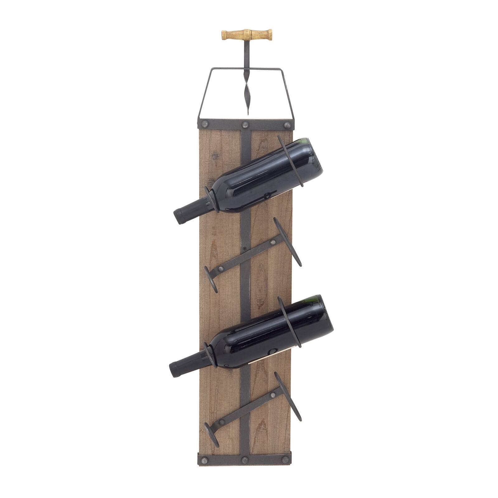 32&#x22; Brown Wood Industrial Wine Rack
