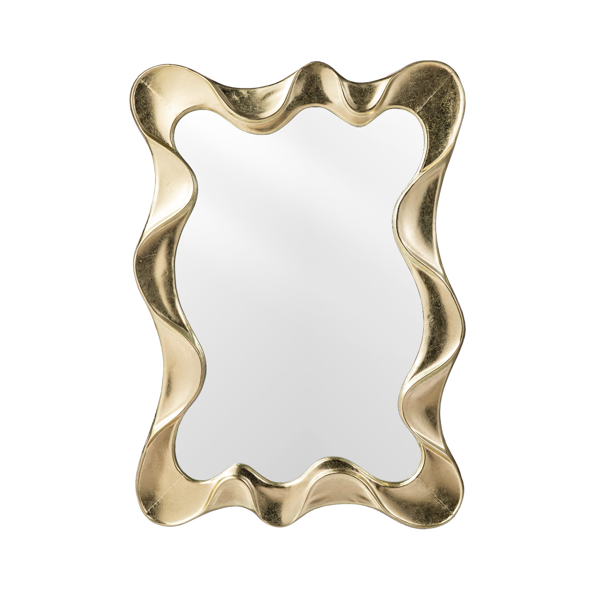 Glitzhome® 34.25" Modern Gold Foil Metal Frame Wavy Wall Mirror