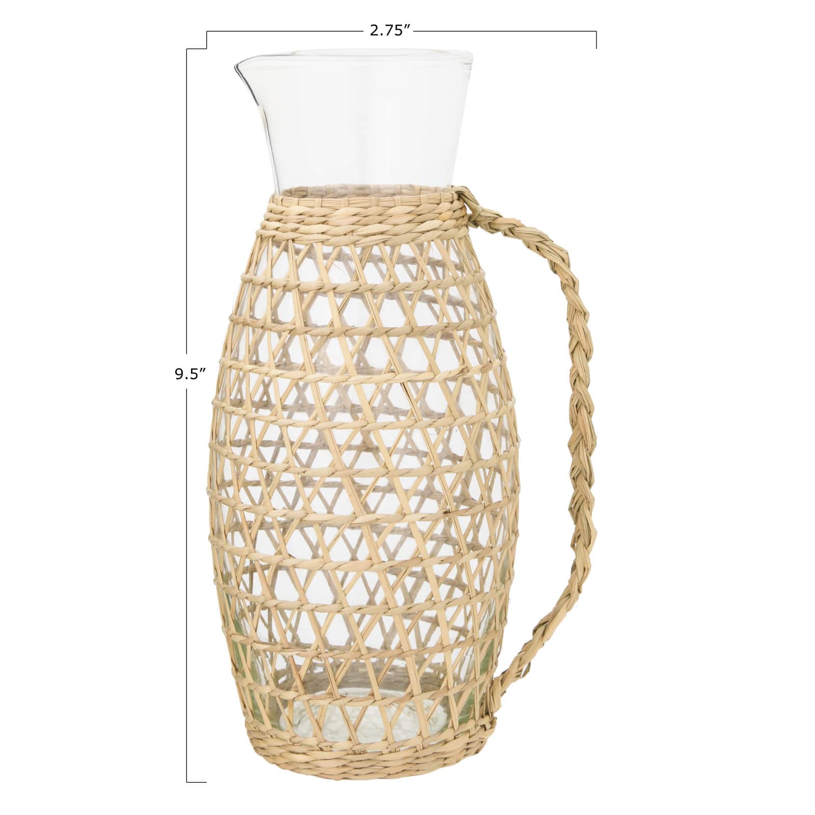 Hello Honey® 9.5" Glass Pitcher with Seagrass Weave Jacket & Handle