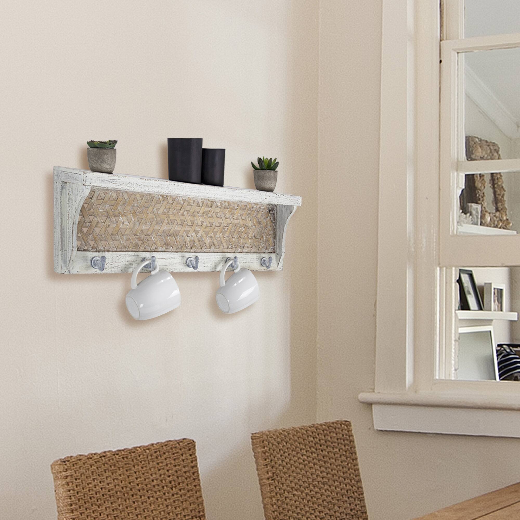 Whitewashed Wood Coat Rack With Shelf