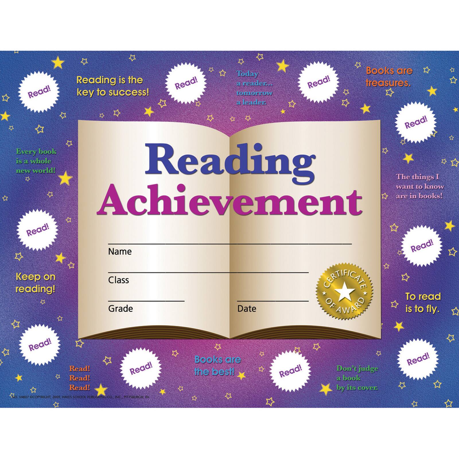 Hayes® Reading Achievement Certificates and Reward Seals, 3 Packs of 30