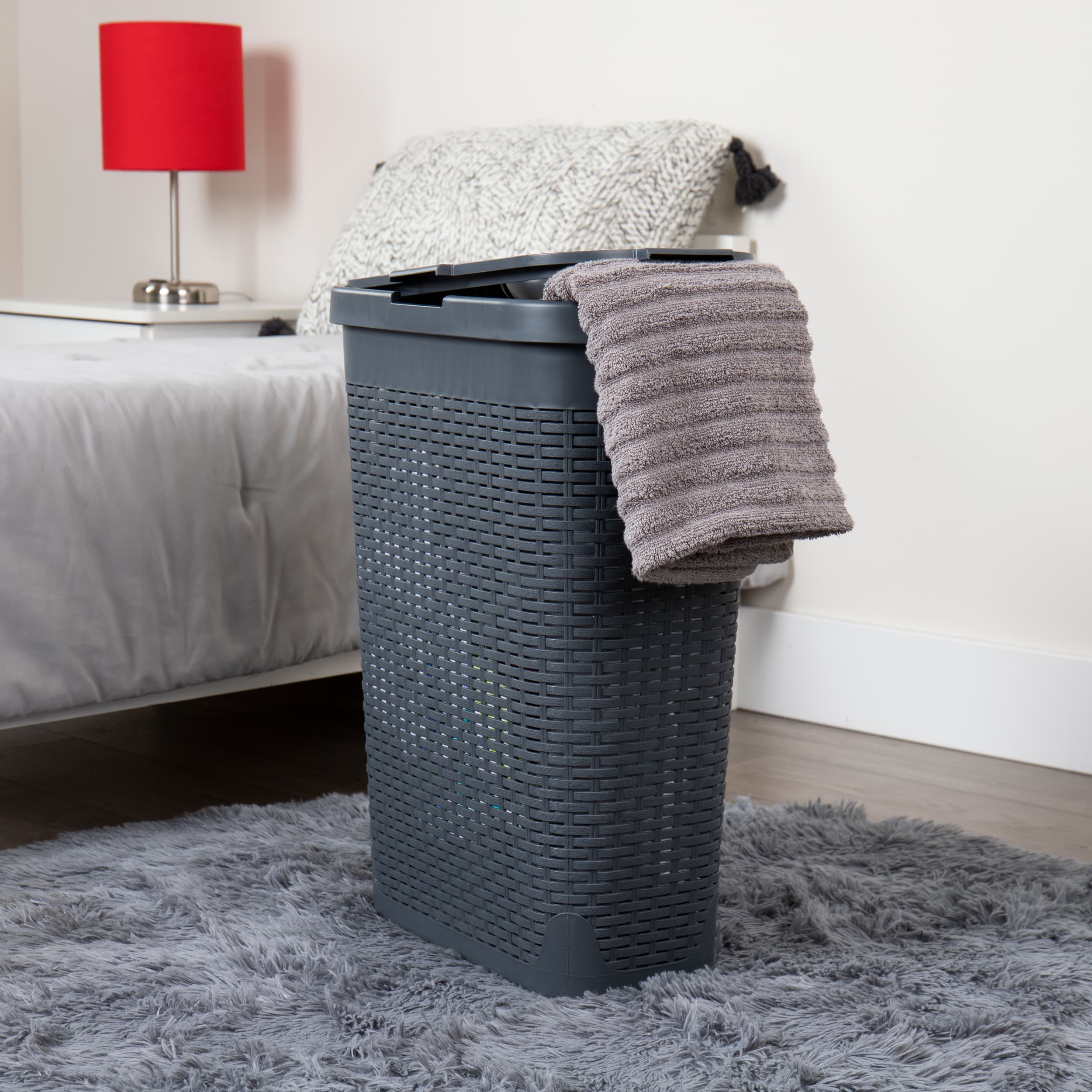 Mind Reader 40L Ventilated Slim Laundry Hamper with Cut Out Handles &#x26; Attached Hinged Lid, 6ct.