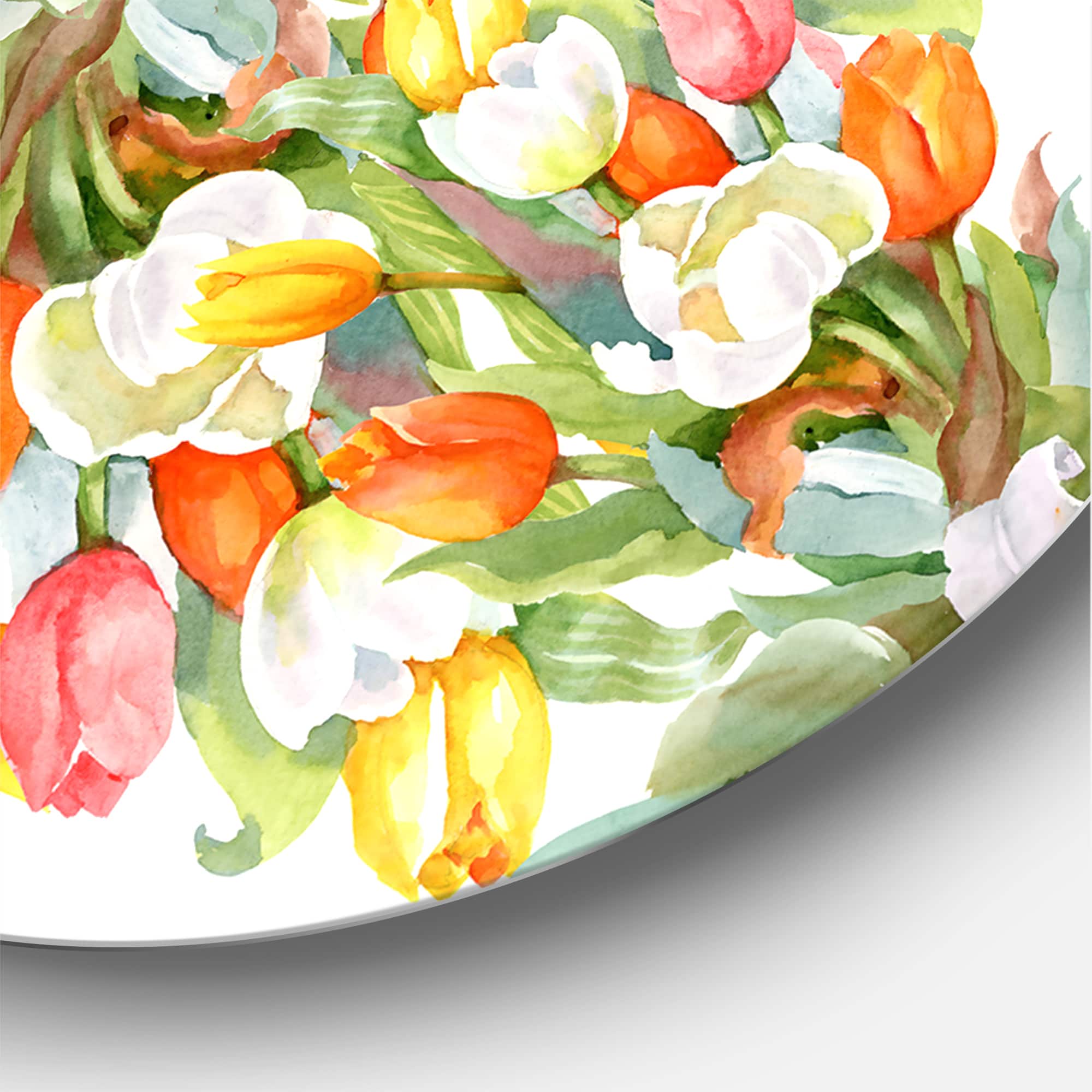 Designart - Blooming White and Orange Tulips II - Traditional Metal Circle Wall Art