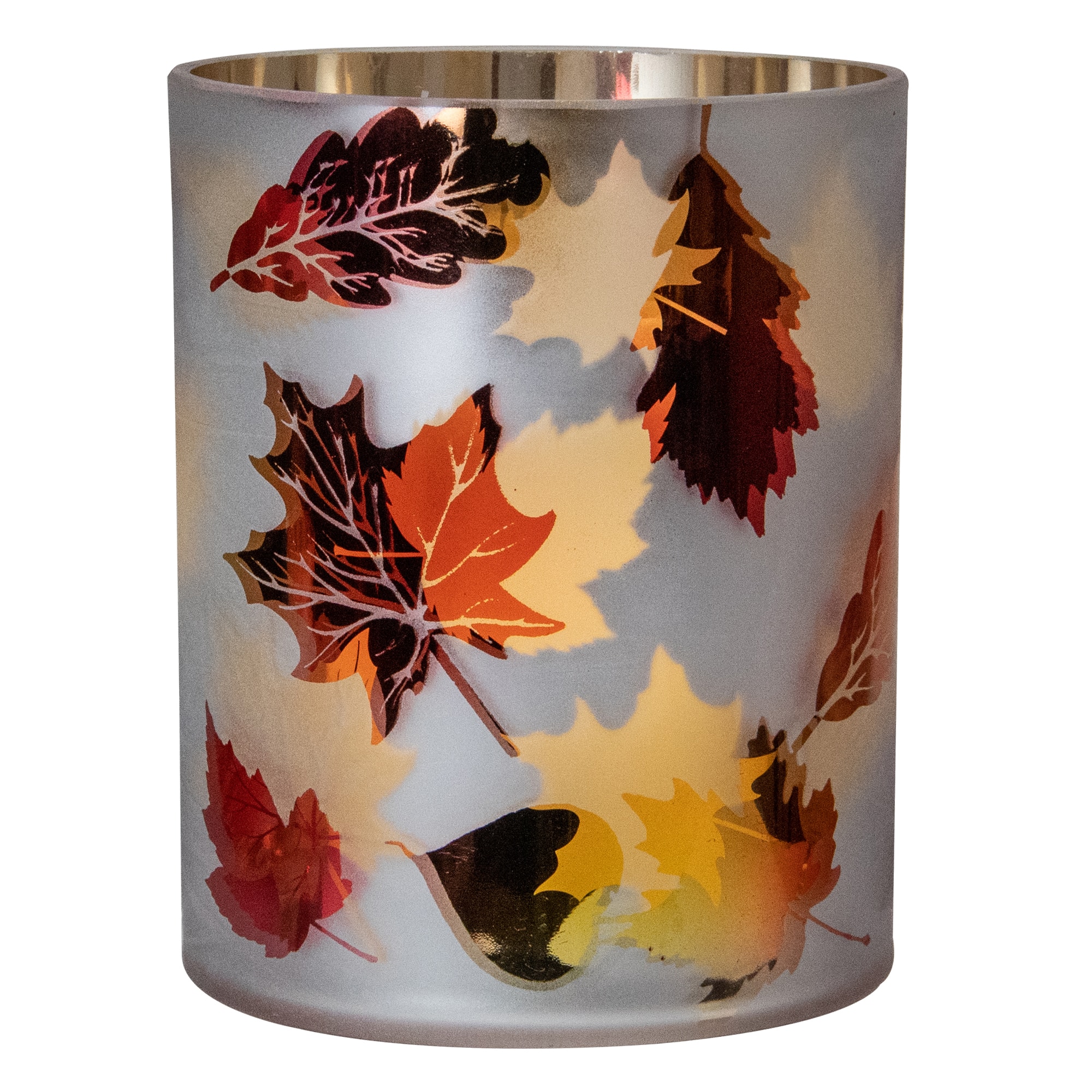 6&#x22; Matte Autumn Leaf Flameless Glass Candle Holder