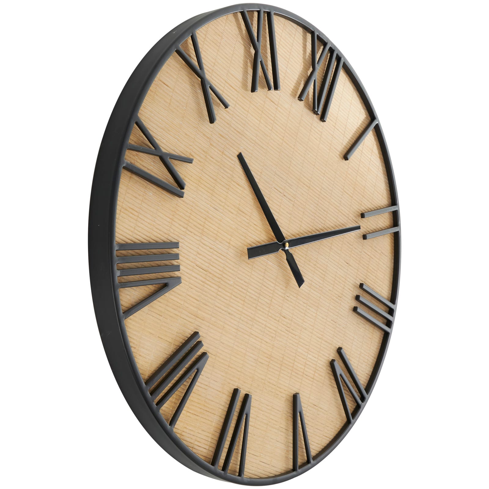 28" Light Brown Wall Clock with Black Metal Frame