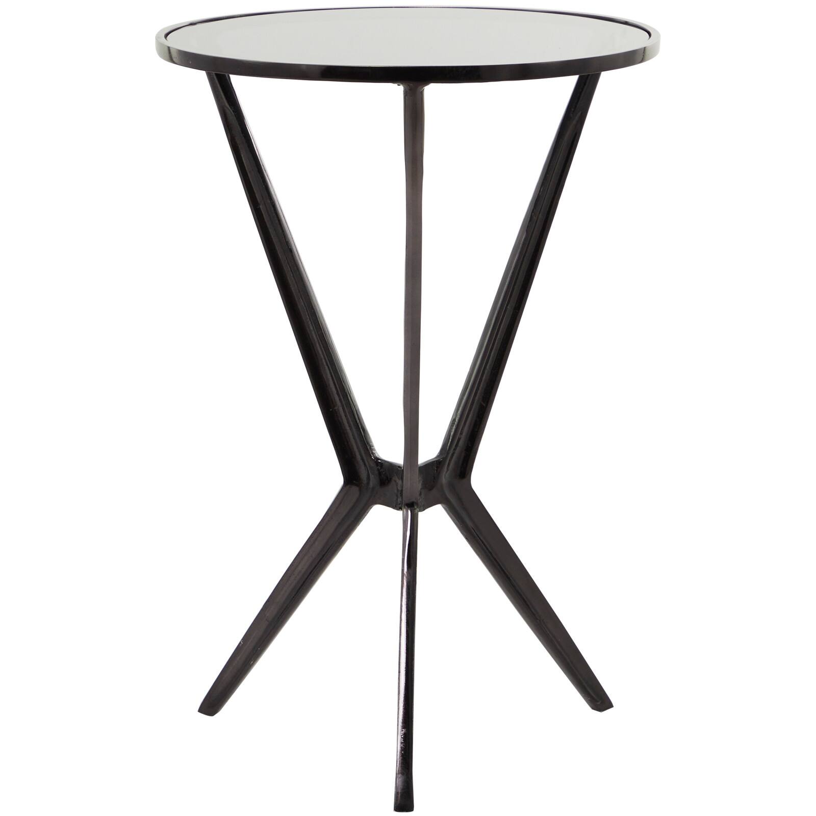 Black Aluminum Hourglass Shaped Stand Accent Table with Clear Glass Top 16" x 16" x 24"