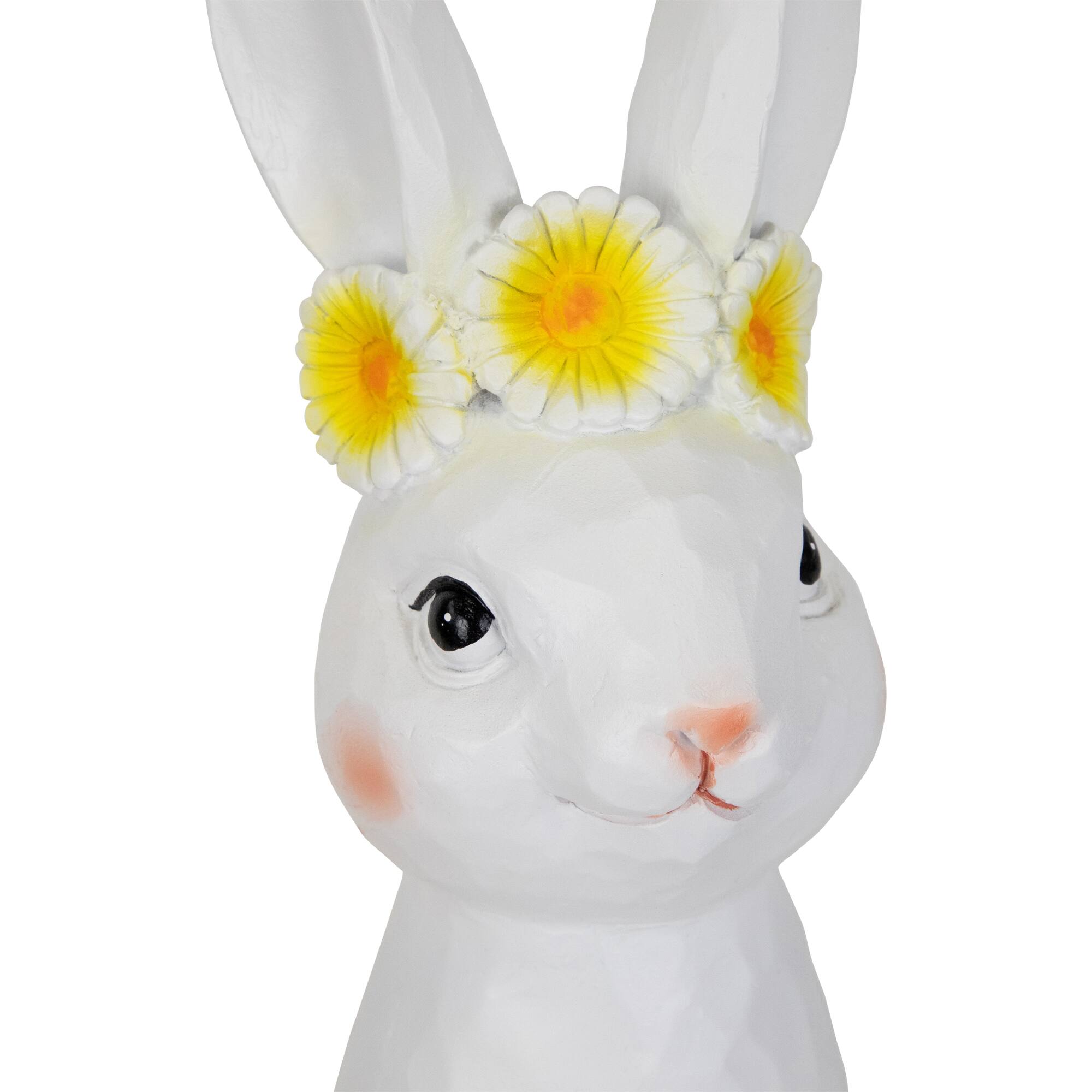 9&#x22; White Easter Bunny Bust with Daisy Flower Crown