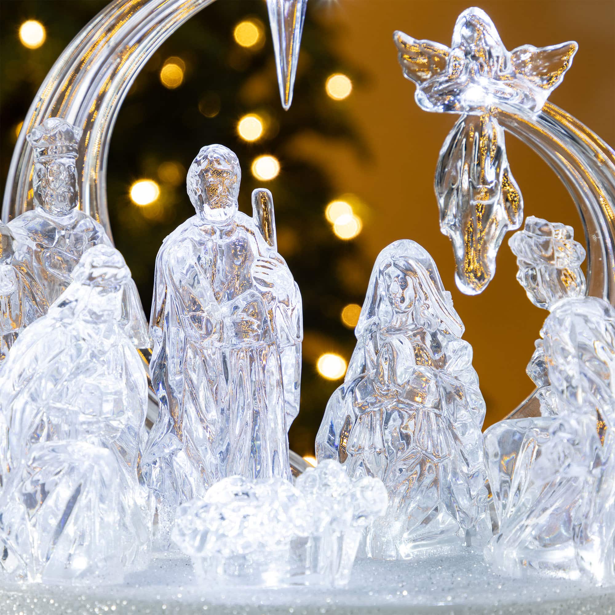 Glitzhome&#xAE; 9&#x22; Christmas Lighted Acrylic Tabletop Nativity Scene Figurine