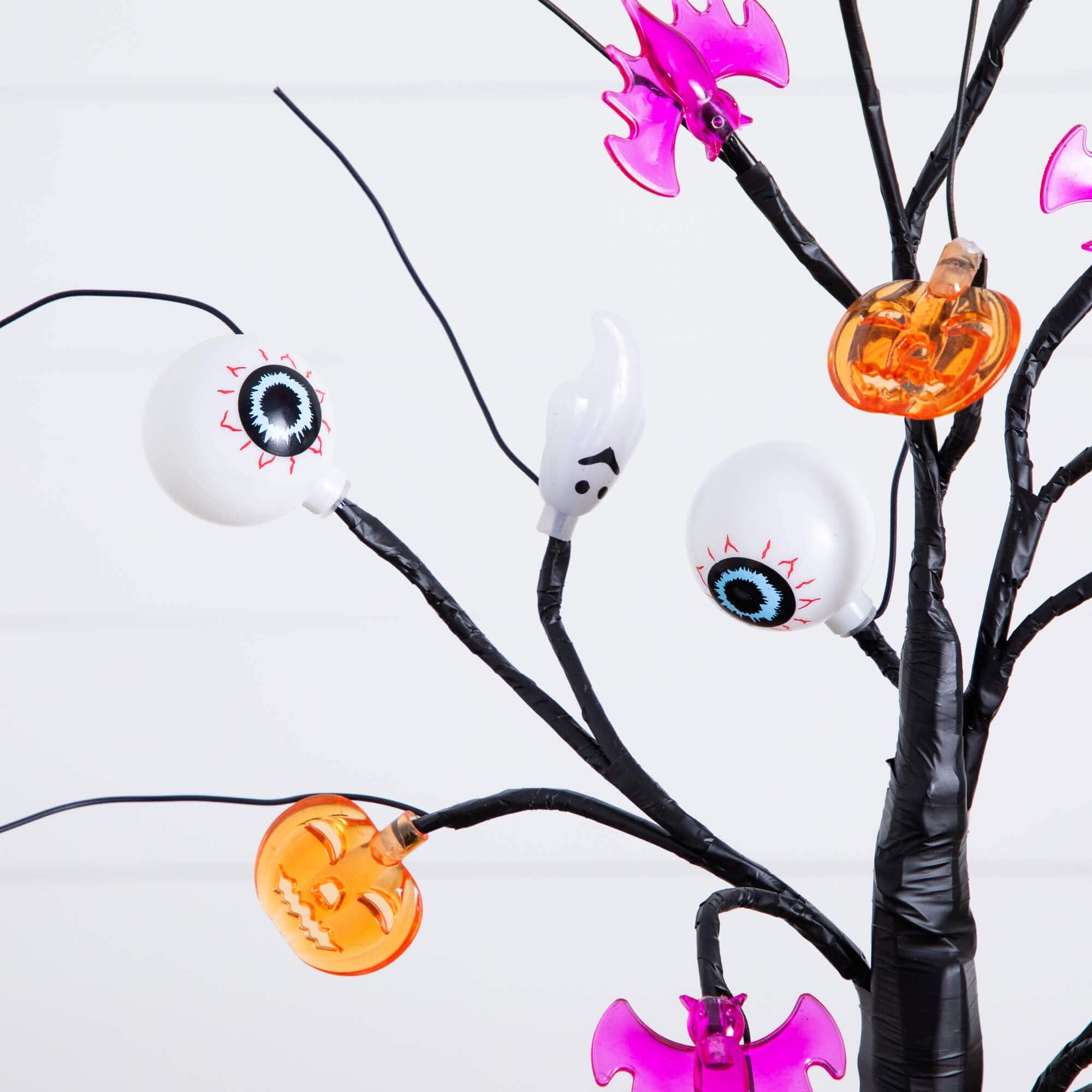 2ft. Pre-Lit Artificial Halloween Eyeballs, Ghosts, Bats &#x26; Pumpkins 24 LED Lighted Ornament Tree