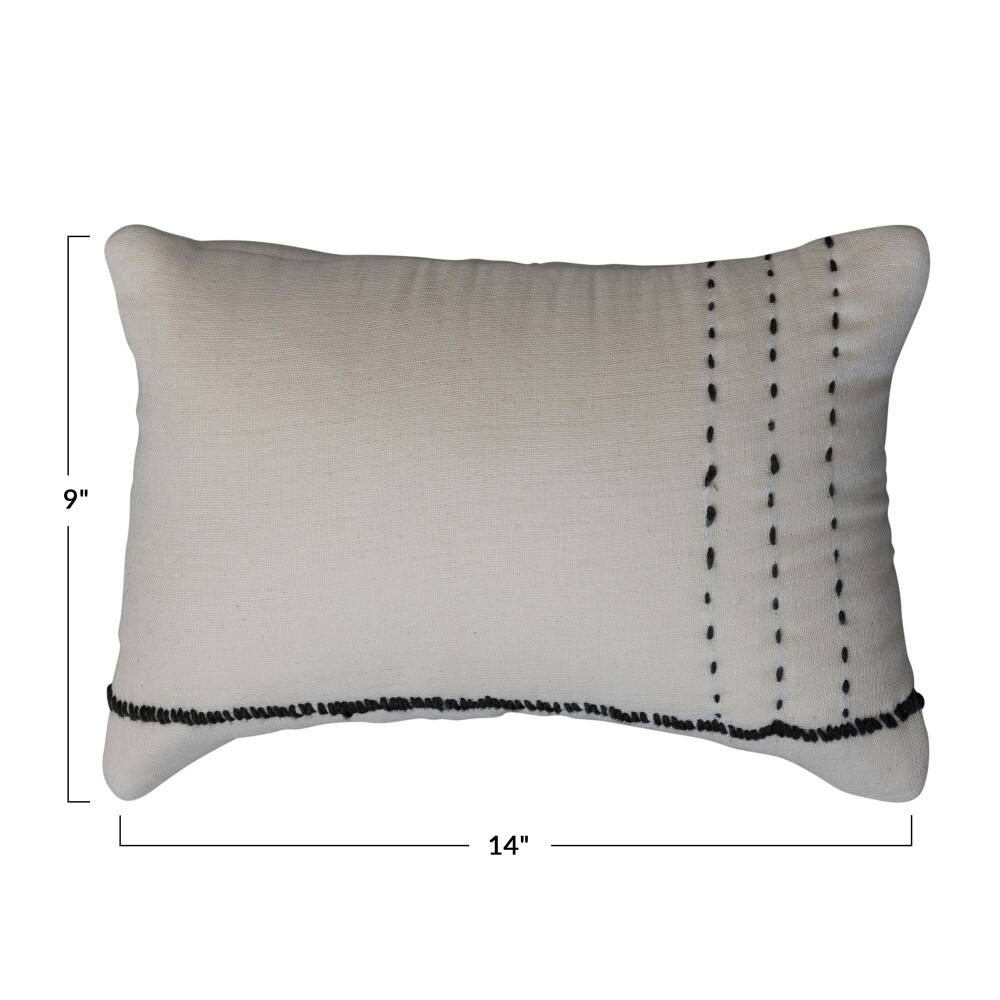 Hello Honey® Cream & Gray Embroidery Cotton Lumbar Pillow