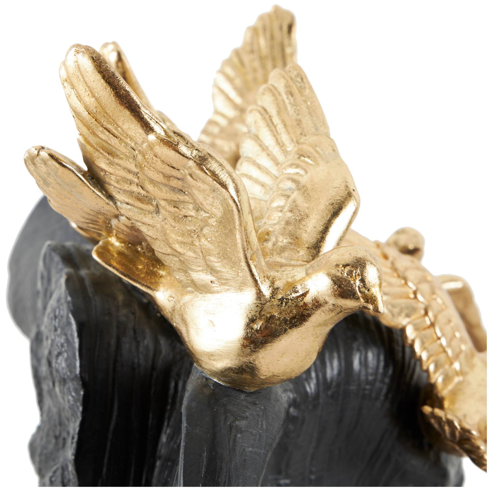 21" Black & Gold Polystone Elephant Head with Birds Statue