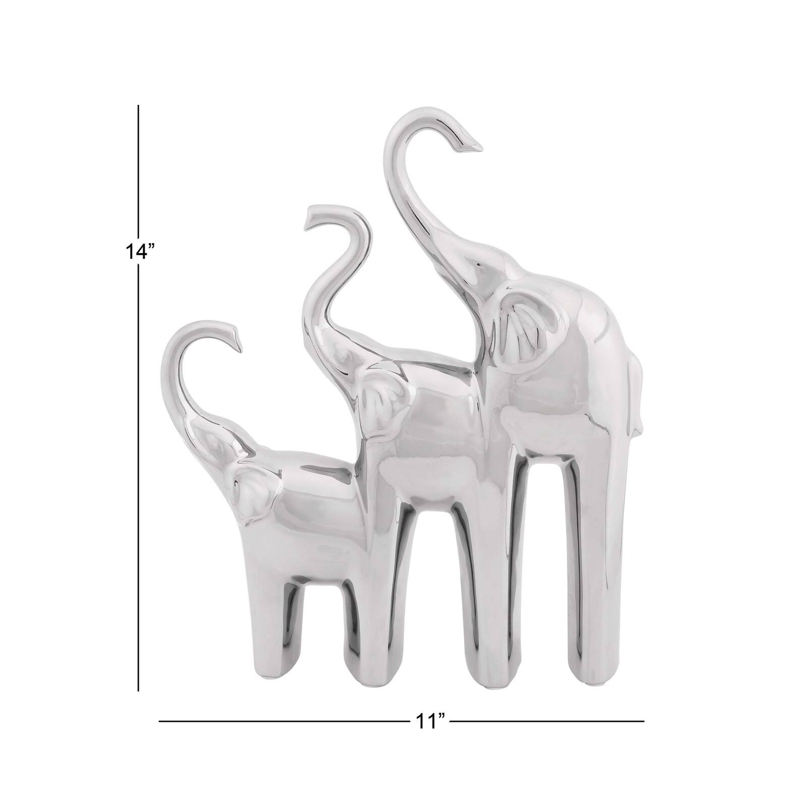 14" Silver Ceramic Contemporary Elephant Sculpture