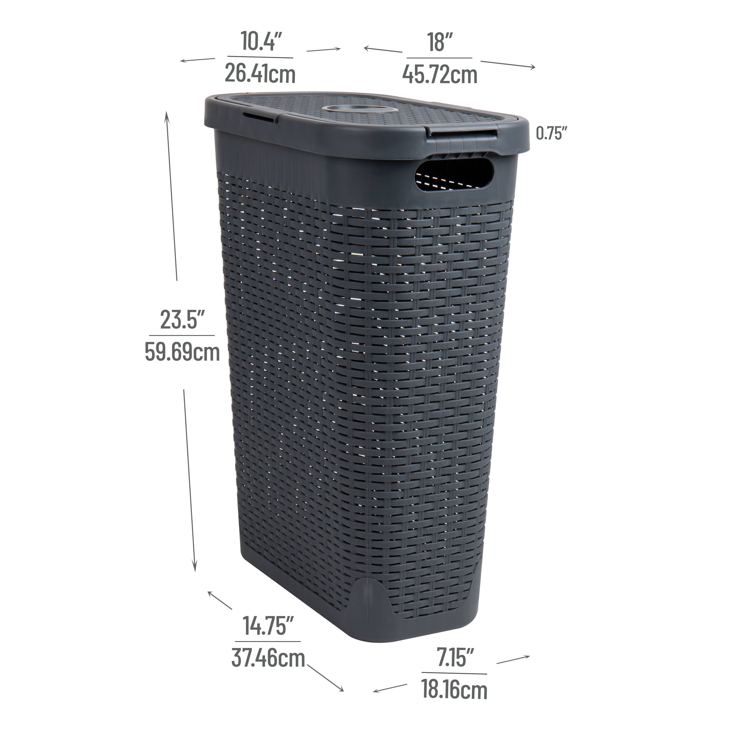Mind Reader 40L Ventilated Slim Laundry Hamper with Cut Out Handles &#x26; Attached Hinged Lid, 6ct.