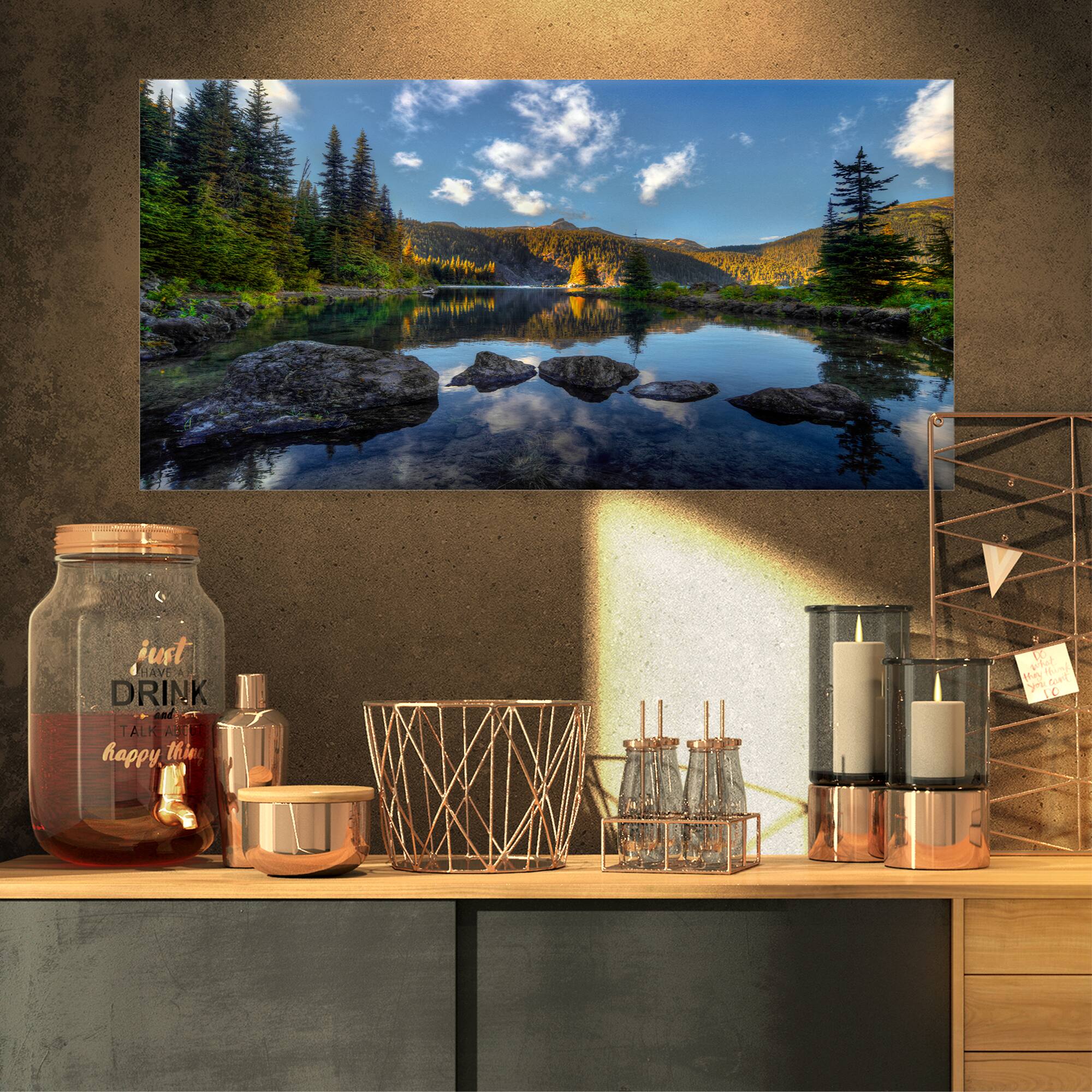 Designart - Mountain Lake Surrounded by Trees - Landscape Canvas Art Print
