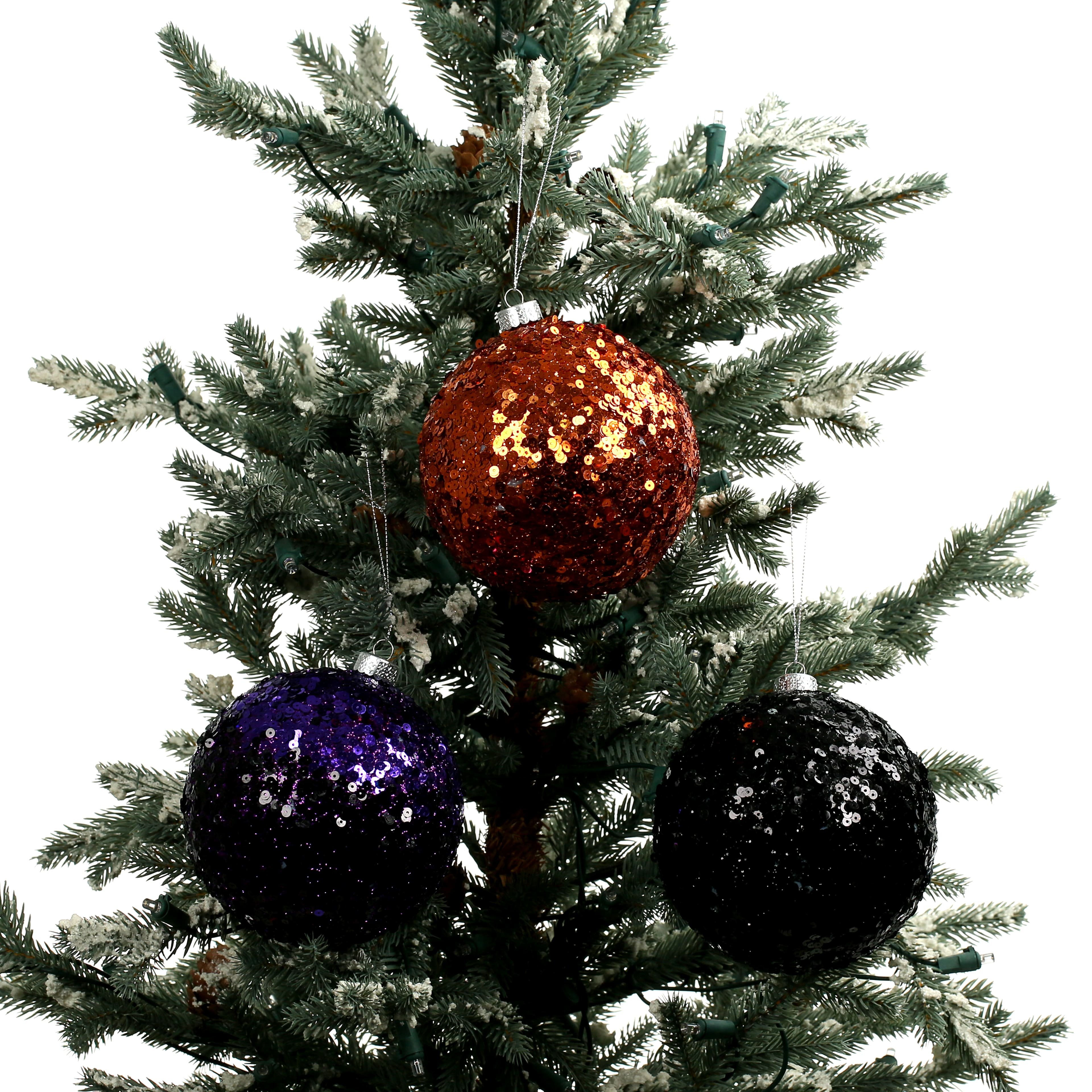 4.75&#x22; Orange, Black &#x26; Purple Sequin Plastic Ball Ornament Set by Ashland&#xAE;