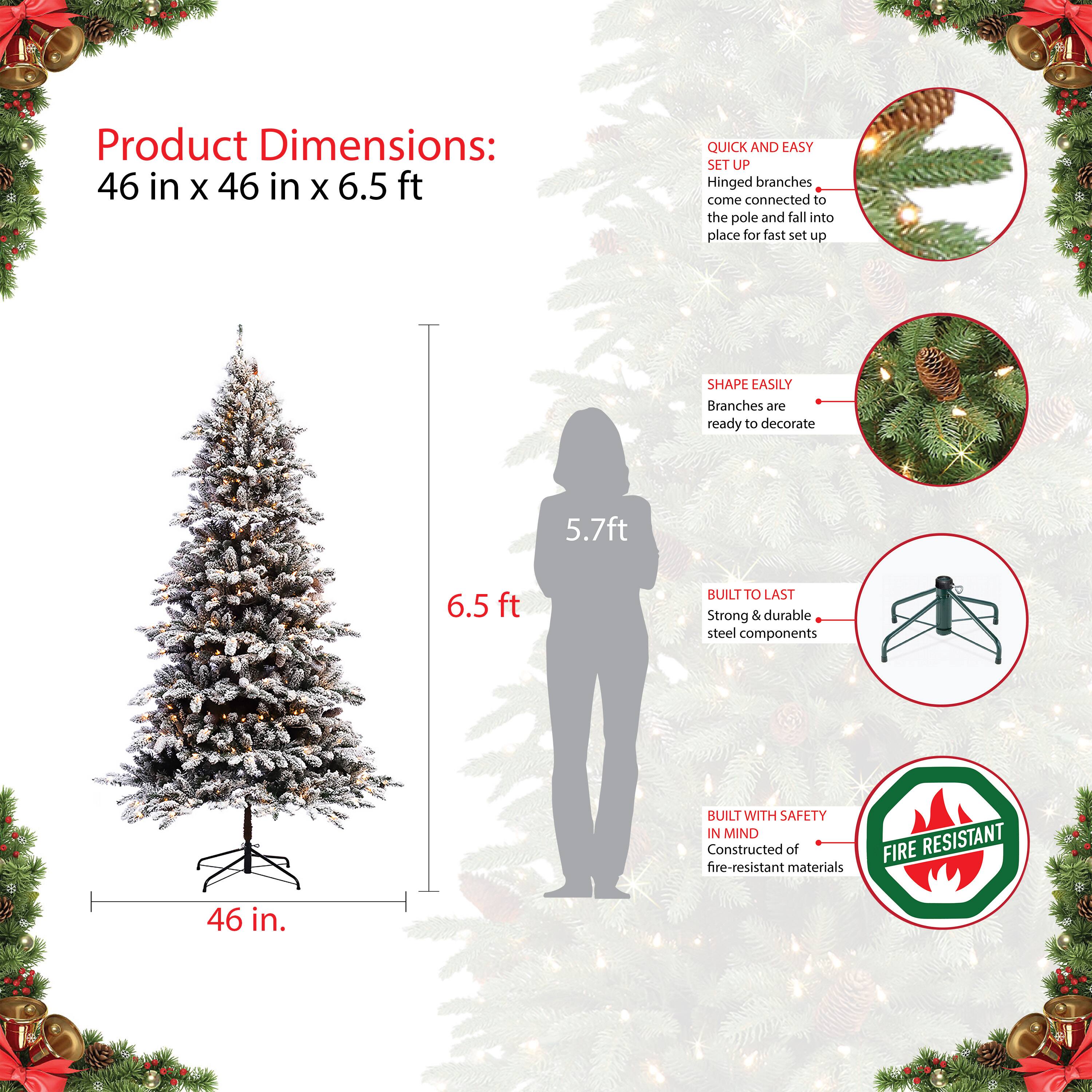 6.5ft. Pre-Lit Flocked ‎Bennington Fir Artificial Christmas Tree, Clear Lights