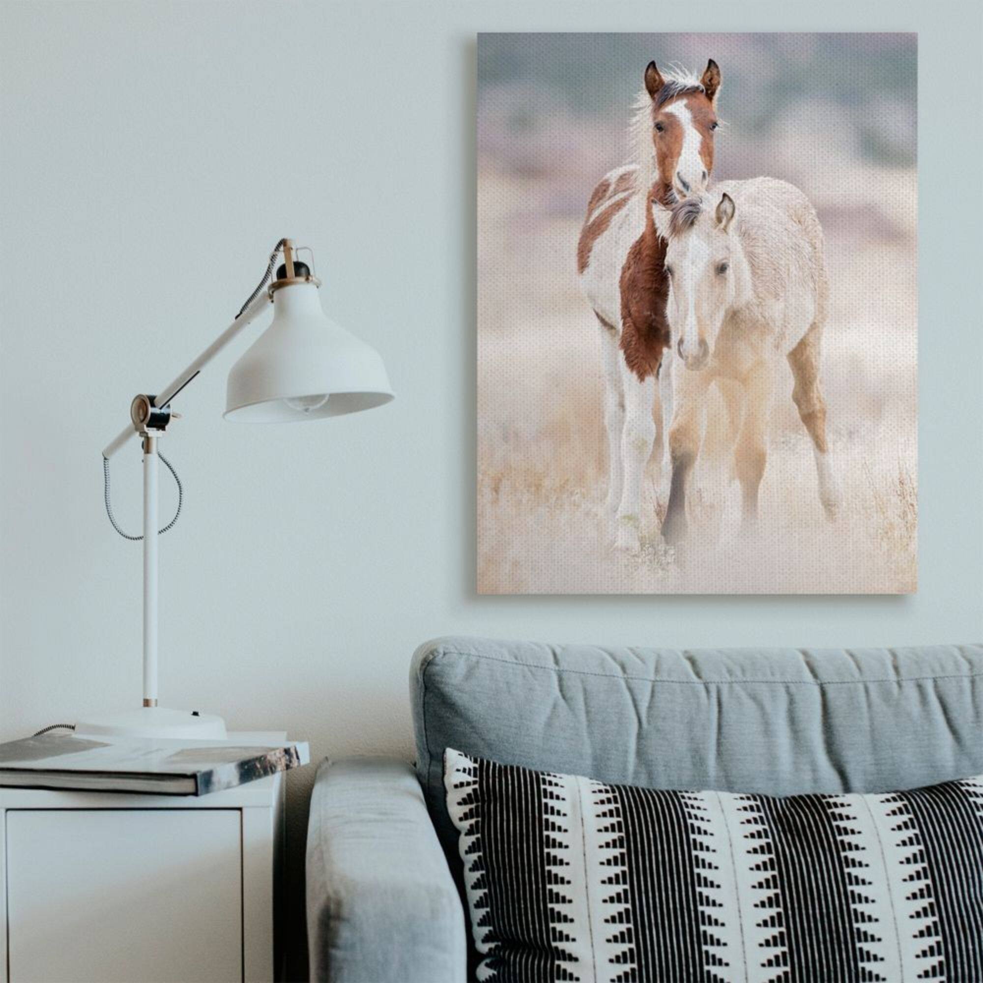 Stupell Industries Calm Horses in Muted Beige Meadow Photograph Canvas Wall Art