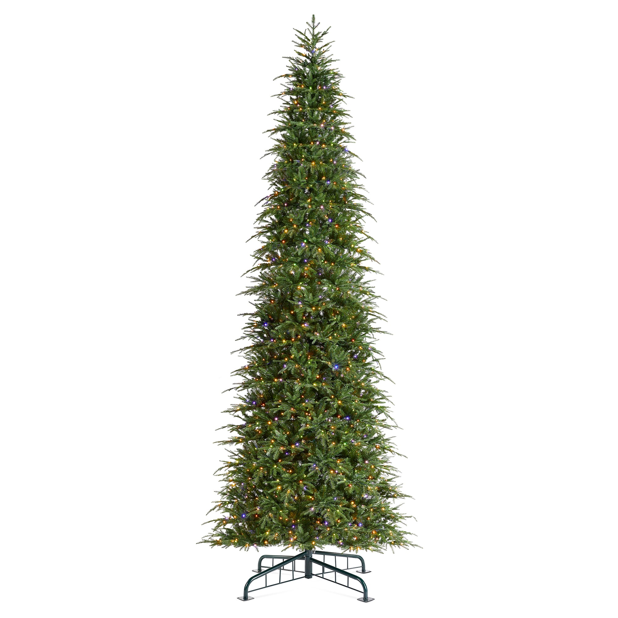 Glitzhome&#xAE; 15ft Pre-Lit Green Slim Fir Artificial Christmas Tree, Multicolor LED Lights