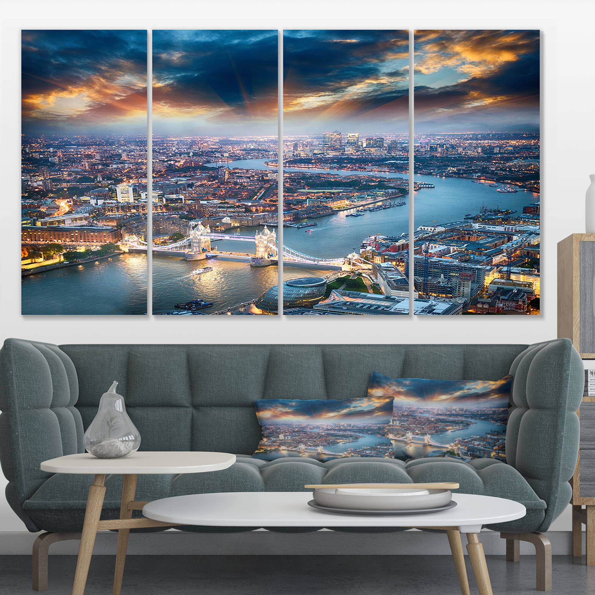 Designart - Aerial View of London at Dusk - Cityscape Photo Canvas Print
