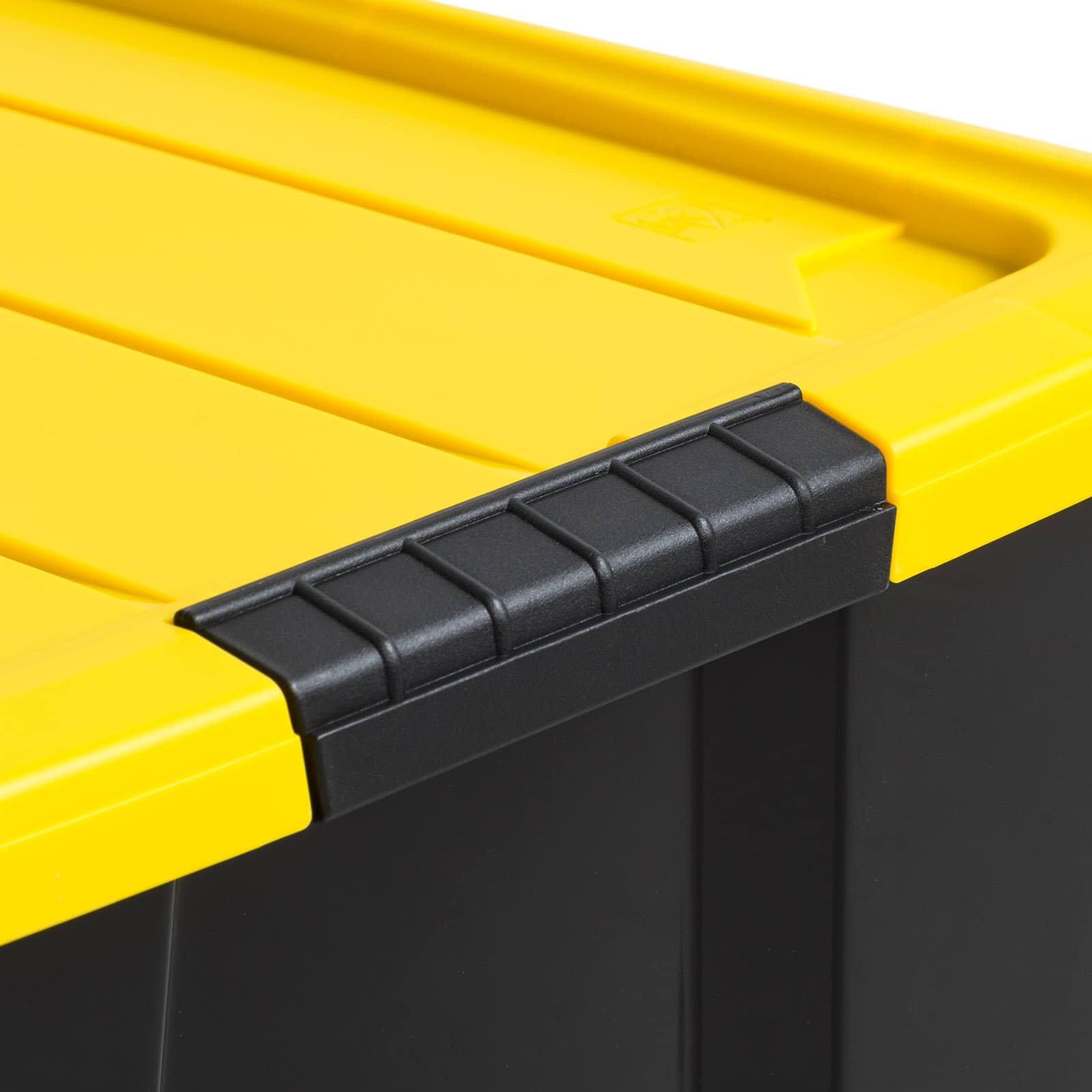 IRIS&#xAE; 60qt. Buckled Black Boxes with Yellow Buckle Lids, 6ct.