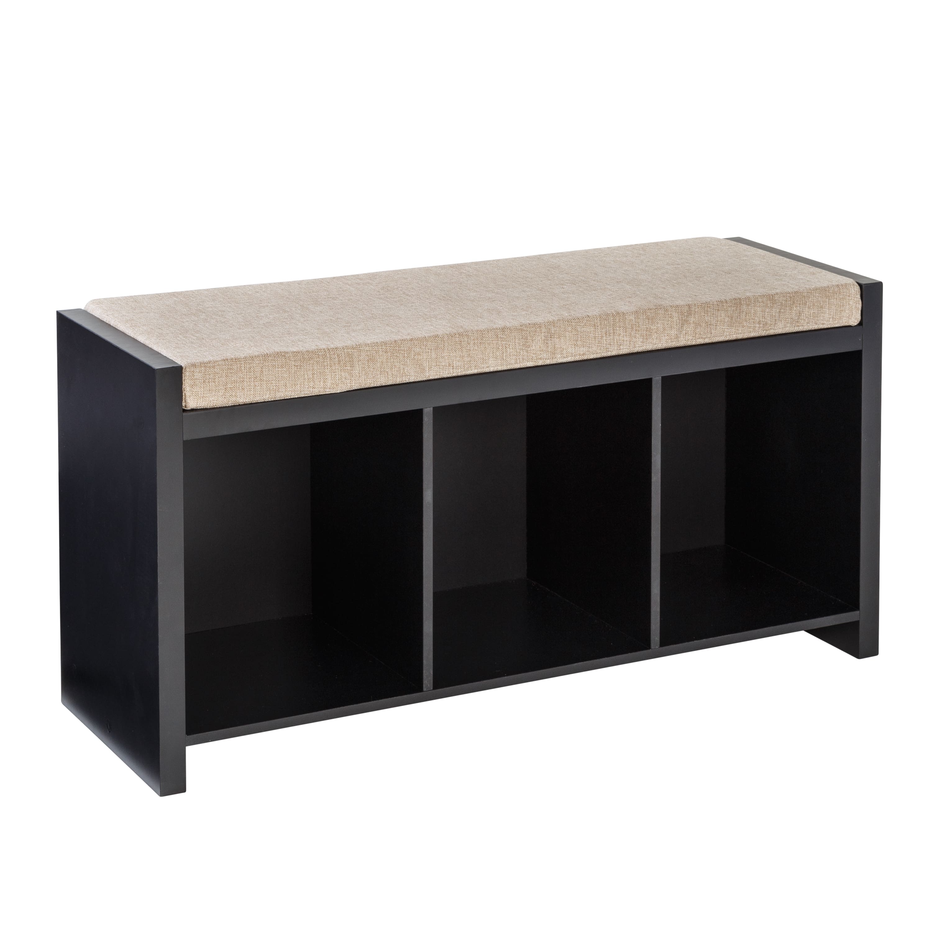 Honey Can Do Black 3-Cube Storage Bench with Cushion and Cubby Holes