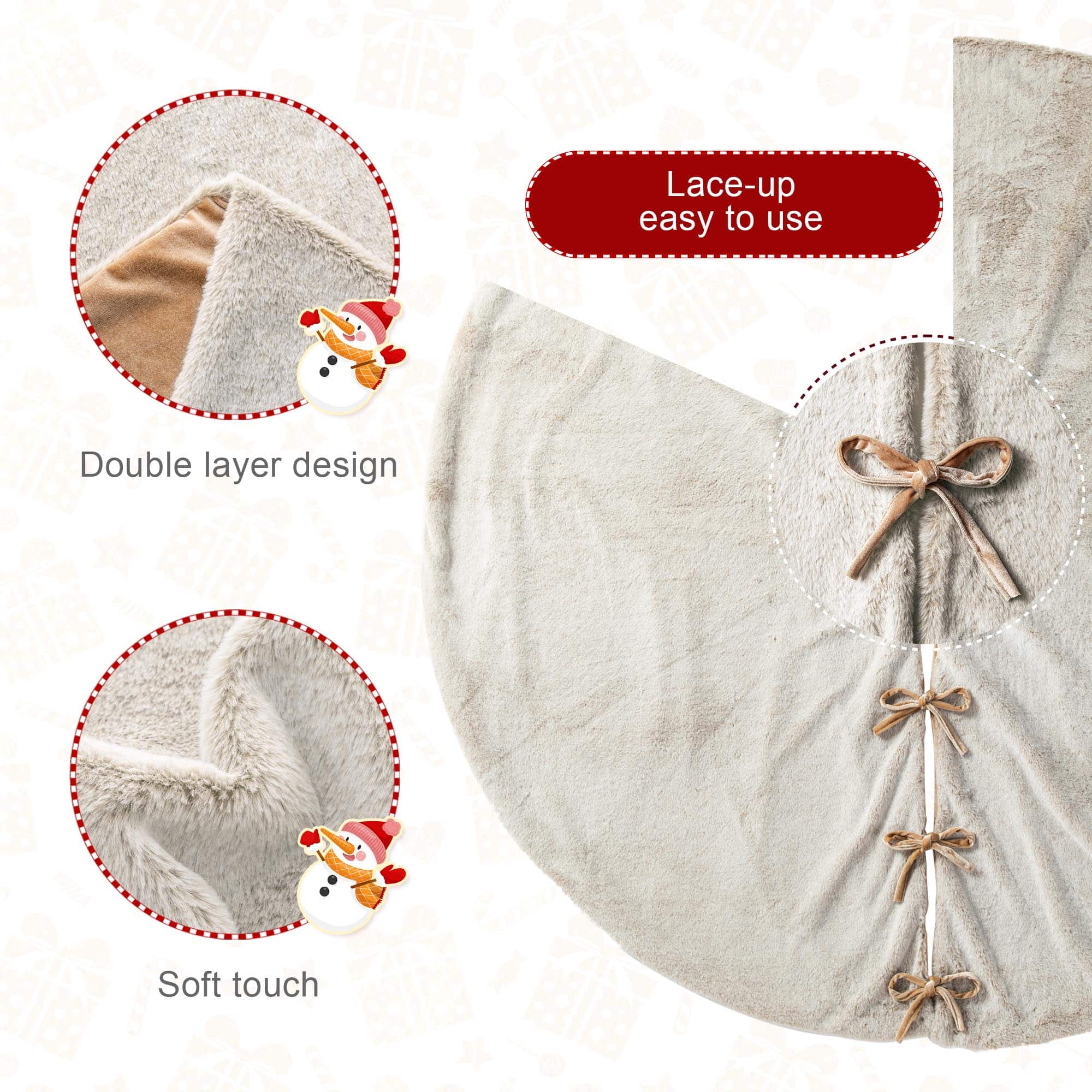 Glitzhome&#xAE; 60&#x22; Milk Coffee Reversible Faux Rabbit Fur/Korean Fleece Christmas Tree Skirt
