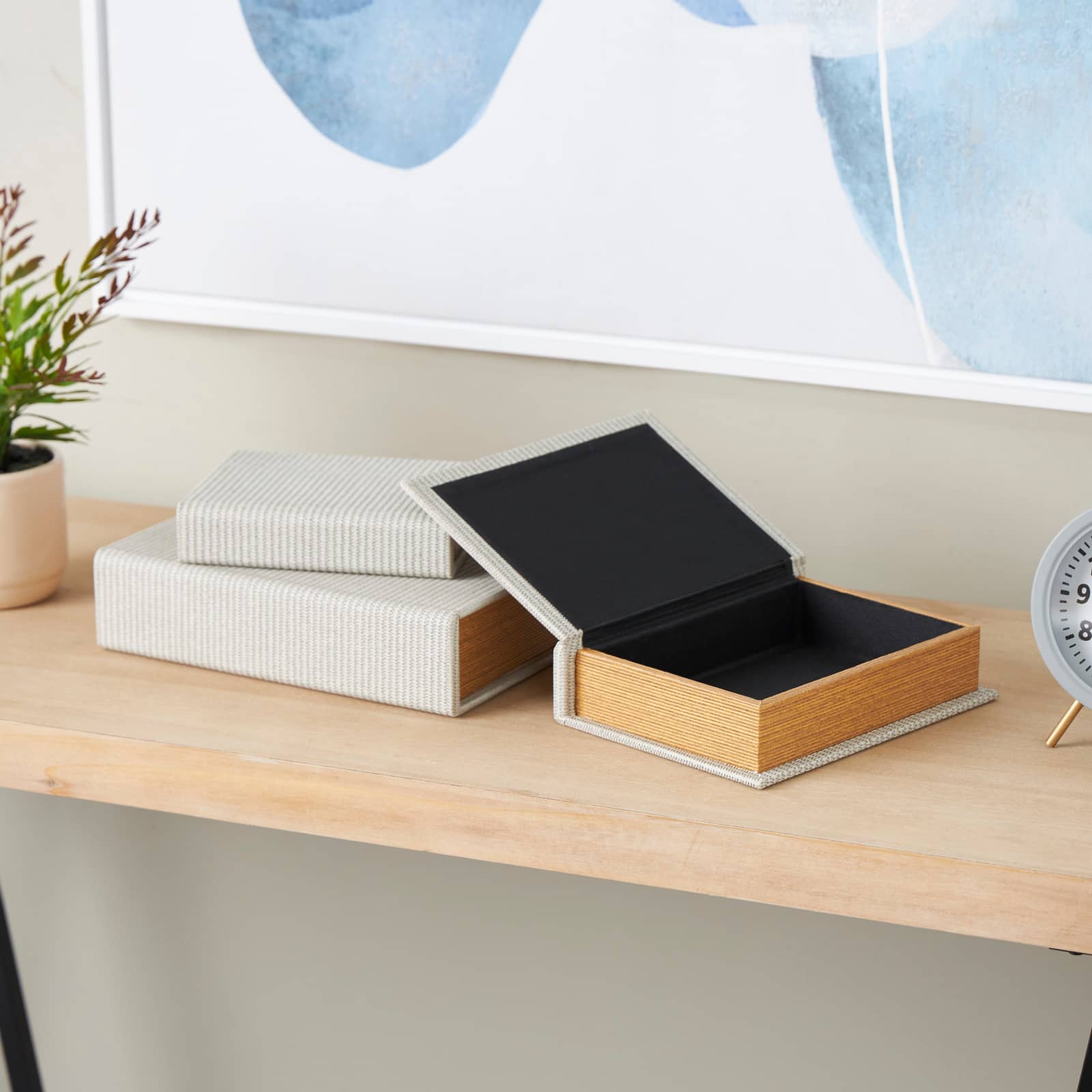 Faux Leather Geometric Woven Grid Book Storage Box Set