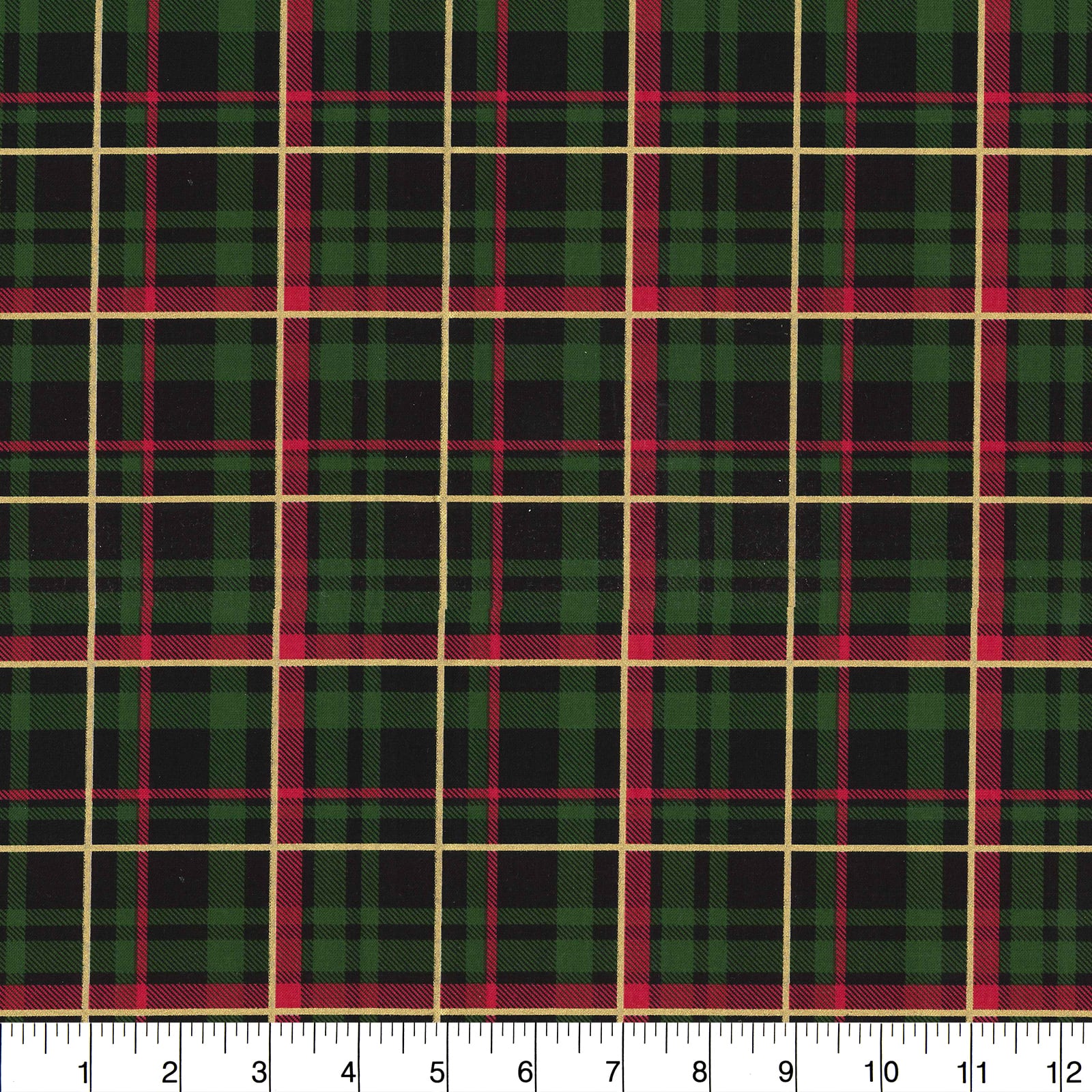 Find The Fabric Traditions Christmas Green Plaid Glitter Cotton